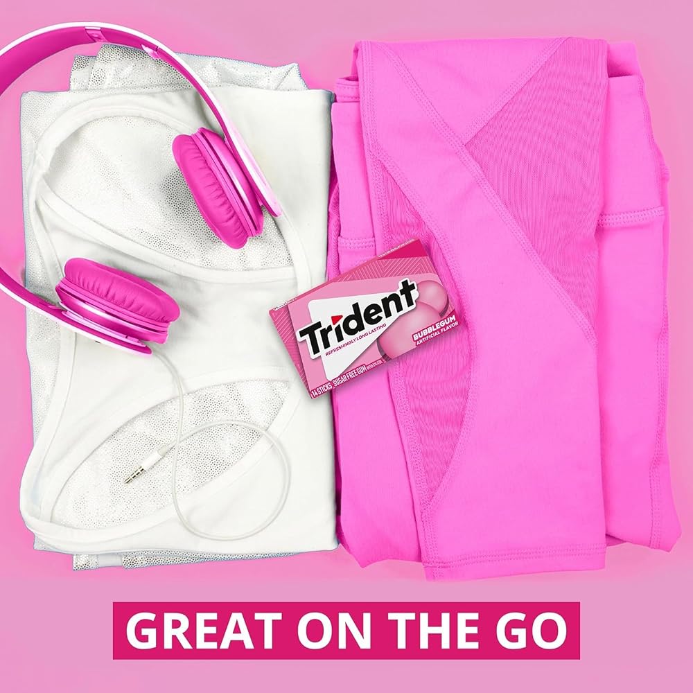 Trident Bubblegum Sugar-Free Chewing Gum, 3 Packs of 14 Pieces (42 Total Pieces)