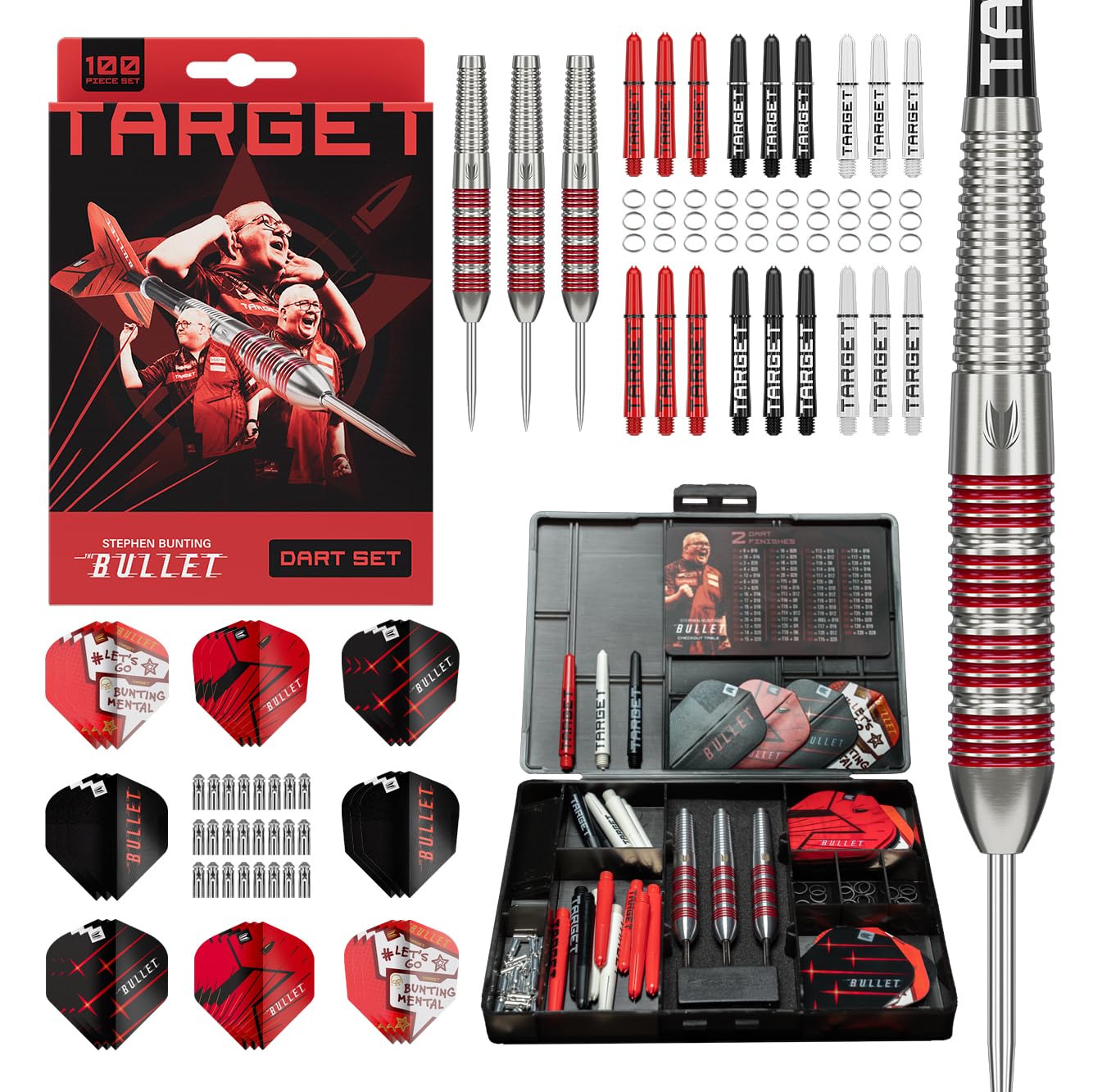 Target Darts Stephen Bunting Messing-Dartset mit 100 Teilen