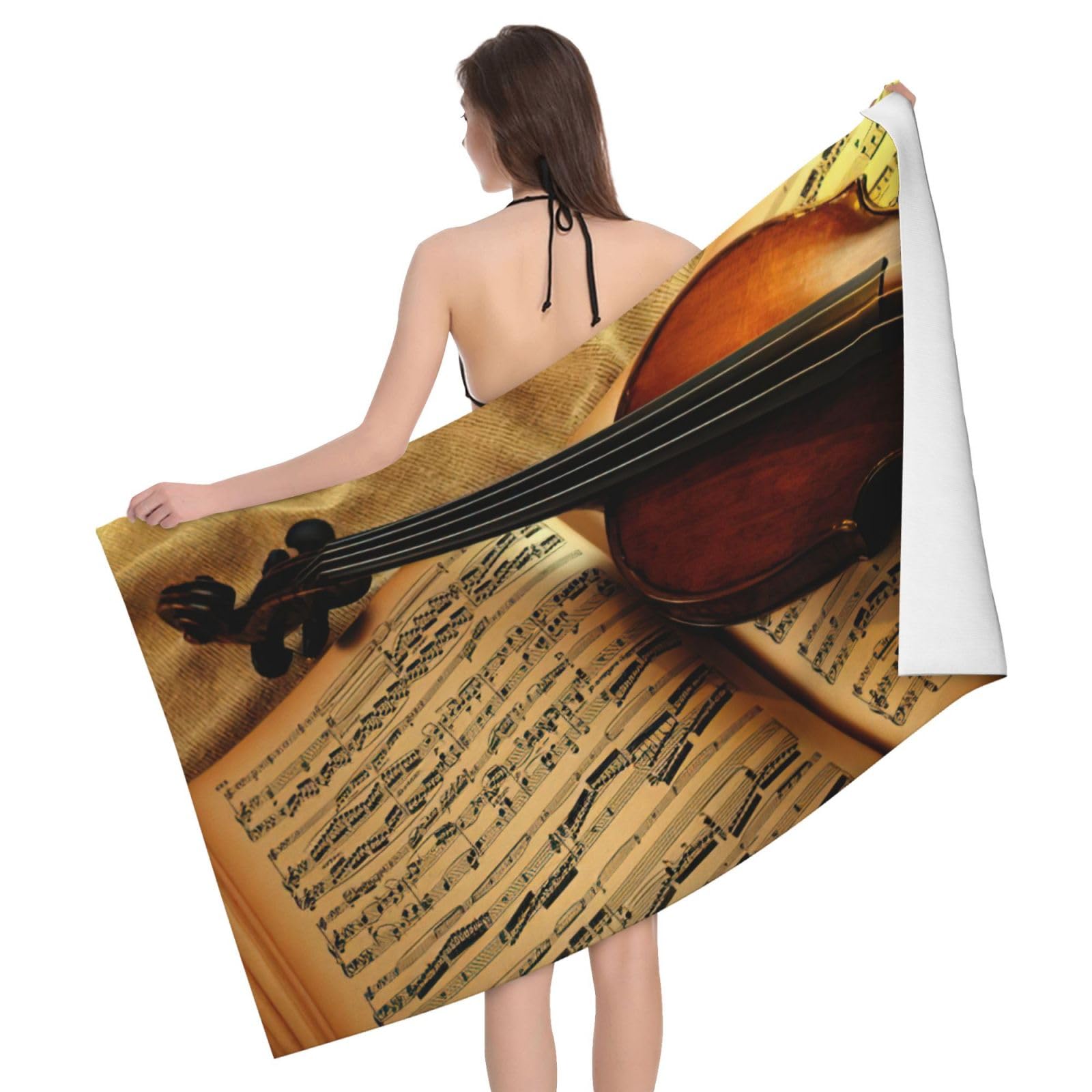 Serviette de bain absorbante en microfibre imprimé violon drap de douche doux