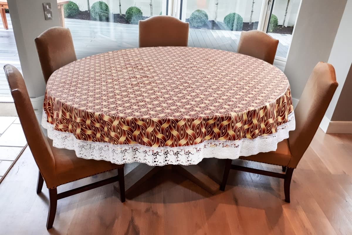 Stylista Waterproof 6 Seater Round Table Cover 72 Inches Diameter Interlocked Ropes Pattern Brown-picture-29
