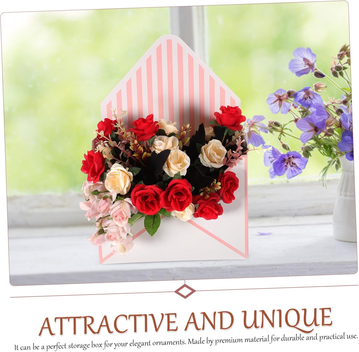 FUNOMOCYA 10Pcs Envelope Flower Box Elegant Flower Wrapping for Weddings Parties Durable Easy to Store with Stripes for Bouquets Candy