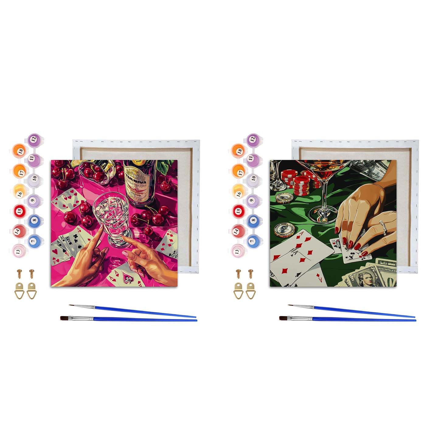 VAIIEYO 2 Pack Framed Paint by Numbers Kit for Adults Vintage Poker, Poker Night Canvas DIY Oil Painting Kit with Paintbrush and Acrylic Pigment, Arts