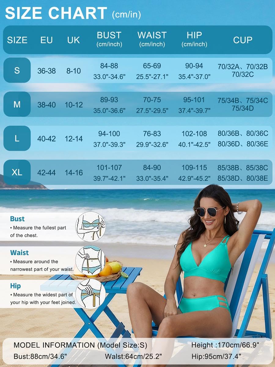 Joligiao Mujer Bikini Sexy Traje de Baño 2 Piezas Cuello en V Bikinis Brasileño con Triángulo Bañadores Bikini Top y Braga Cintura Alta Conjunto de Bikinis Playa — view 6
