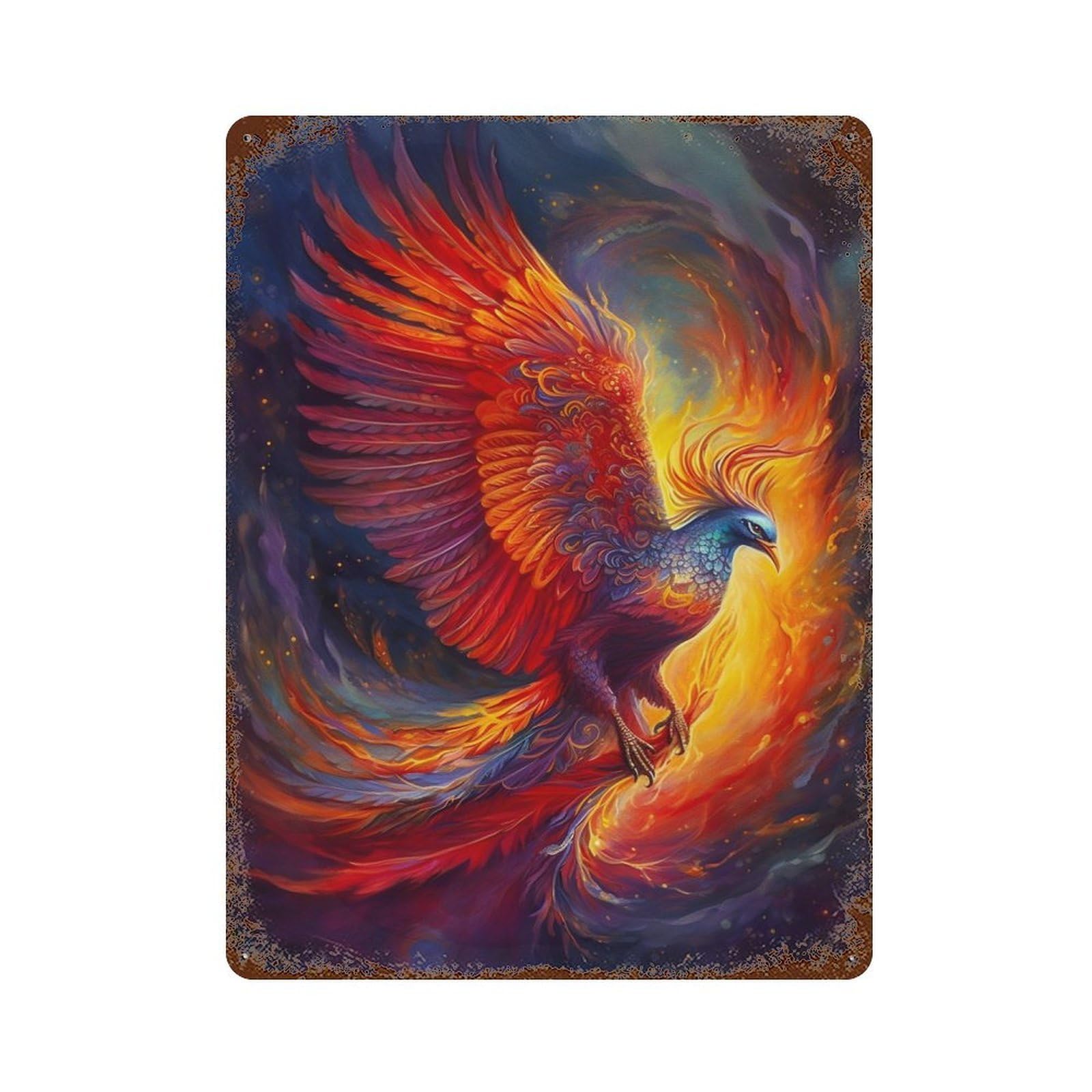 Colorful Phoenix Aged Metal Wall Plaque 15.7"x11.8", Industrial Home Decor for Pub, Kitchen And Man Cave Decor