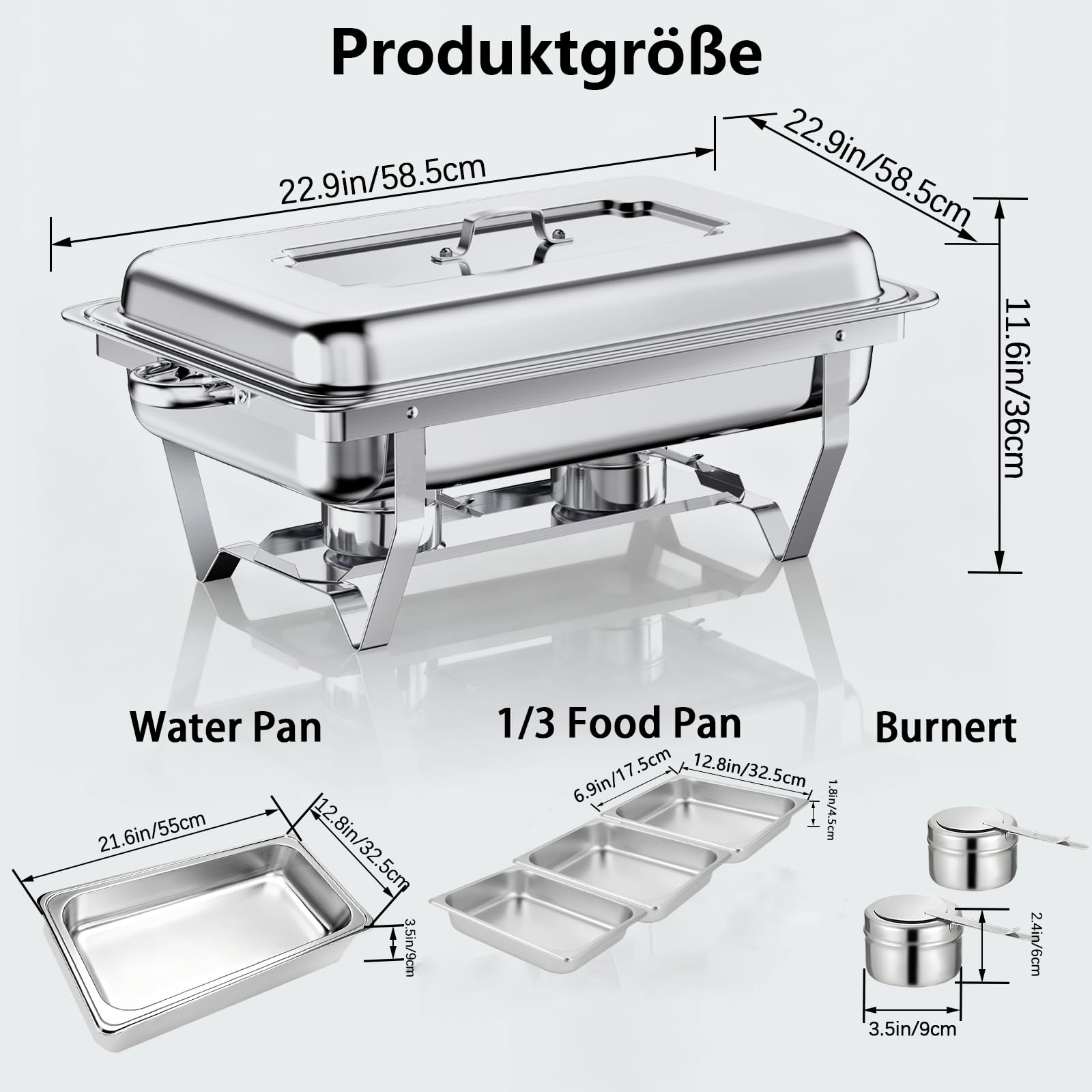 Warmhaltebehälter für Buffets, 4er-Set, 9L Fassungsvermögen, Edelstahl-Buffet-Set mit 1/3-Größen-Einsatz, Warmhalteplatten mit gerolltem Rand für Partys, Hochzeiten, Geburtstage (4 Pack)