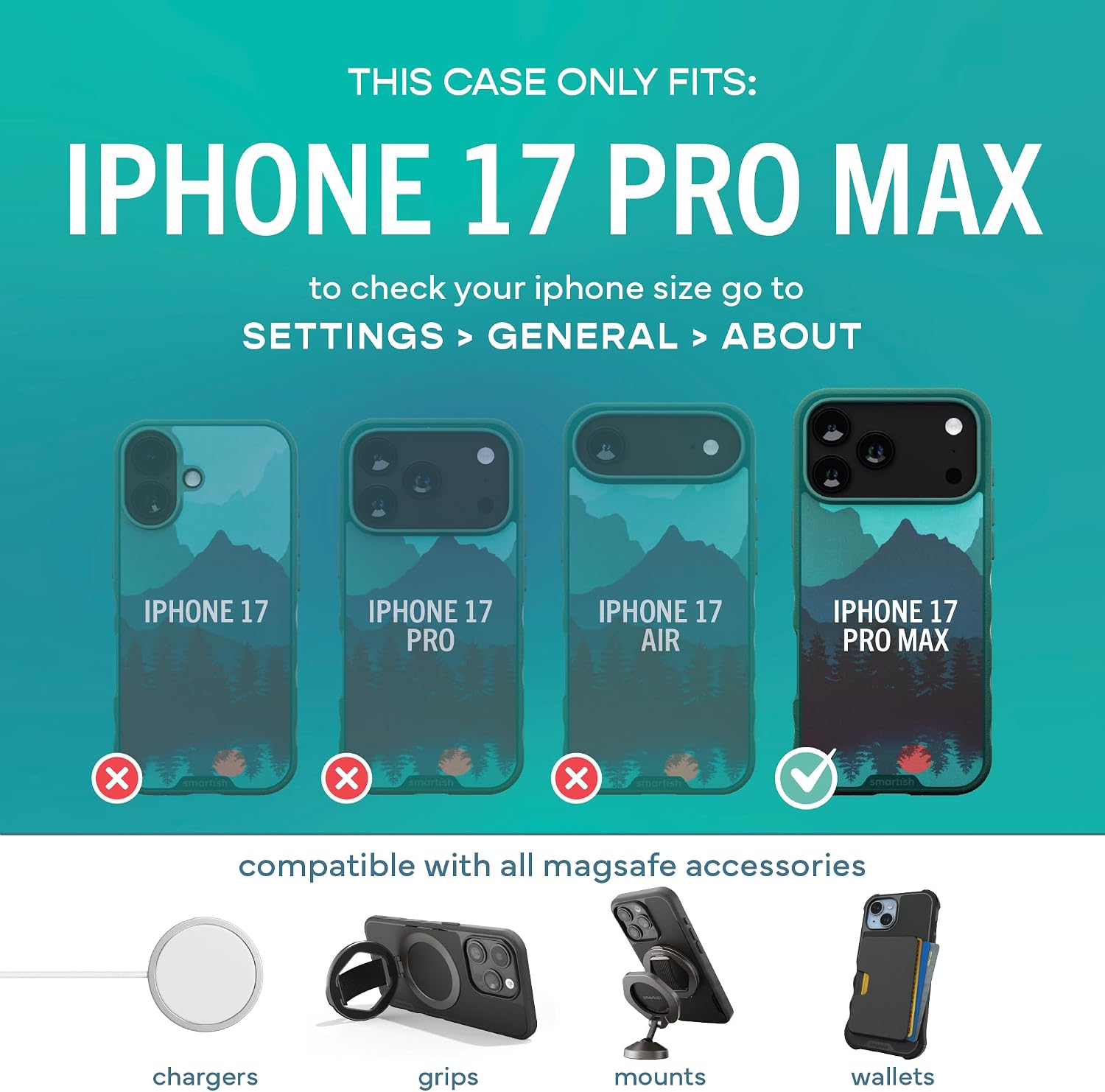 Smartish® iPhone 17 Pro Max MagSafe Case - Gripmunk Magnetic Slim Case [Lightweight + Protective] Thin Grip Cover with Microfiber Lining for Apple iPhone 17 Pro Max - Moving Mountains