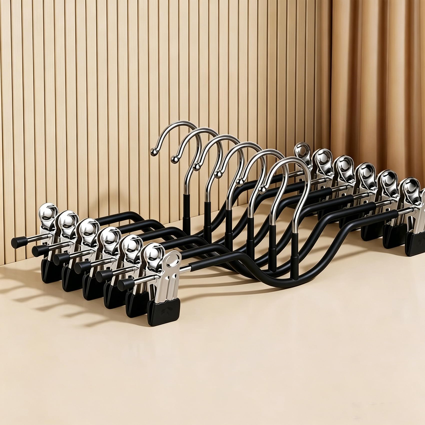 Trouser Hangers with Clips,10Pack 35cm Adjustable Heavy Duty Metal Hangers,Space Saving Skirt Hangers for Women,Non-Slip Shorts Jeans Pants Clothes Hangers