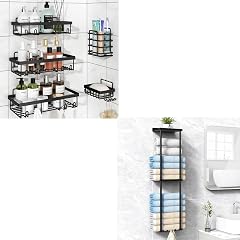 Liuoud 5 Pack Shower Caddy 1 Towerl Rack for Rolled Towel Wall Mounted 2-Tier Design Modern Minimalist Style