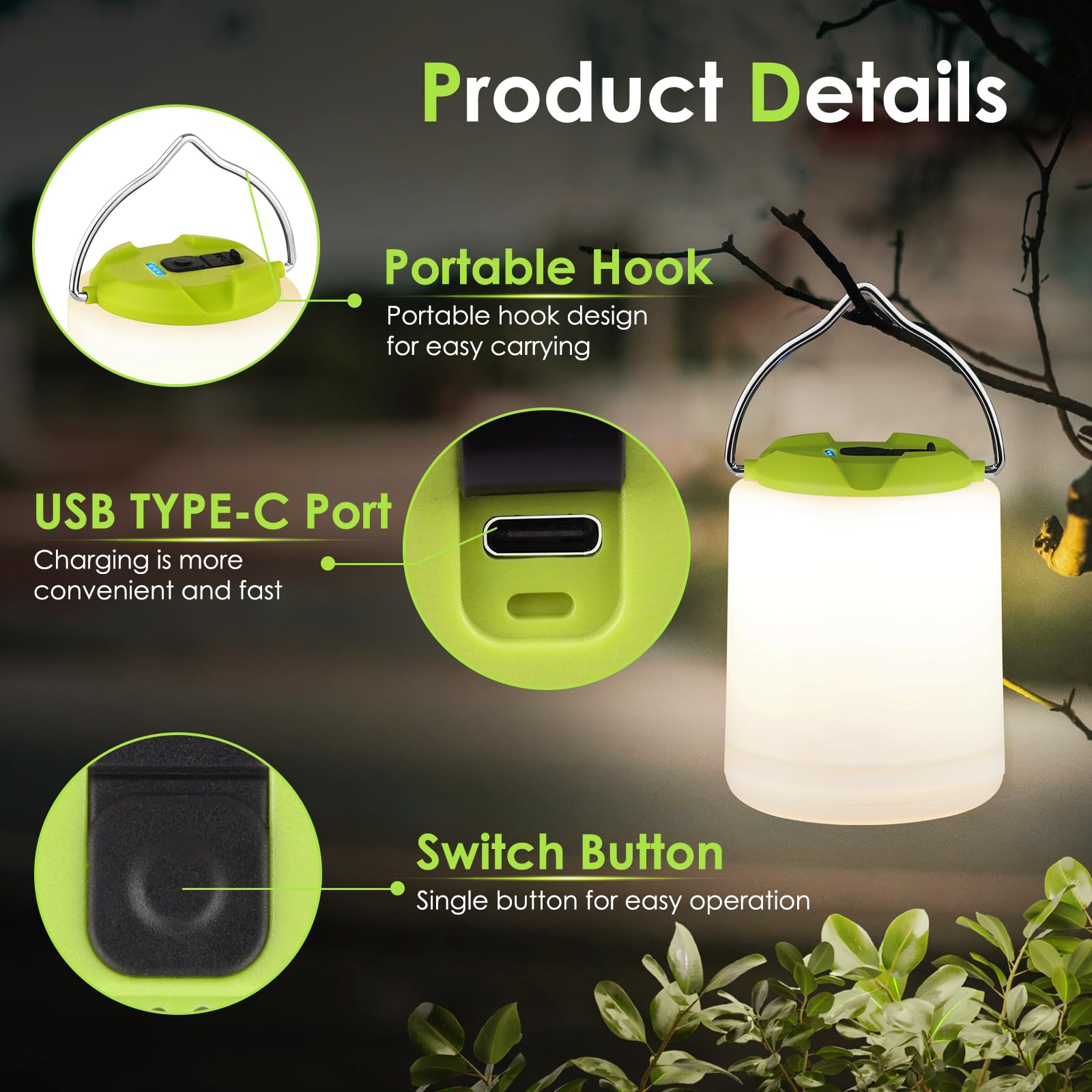 BOBKID Linterna LED de camping, luz de camping recargable, 4 modos, linternas al aire libre con 1000 lm, resistente al agua, luz de campamento de emergencia portátil para huracanes, senderismo, kits