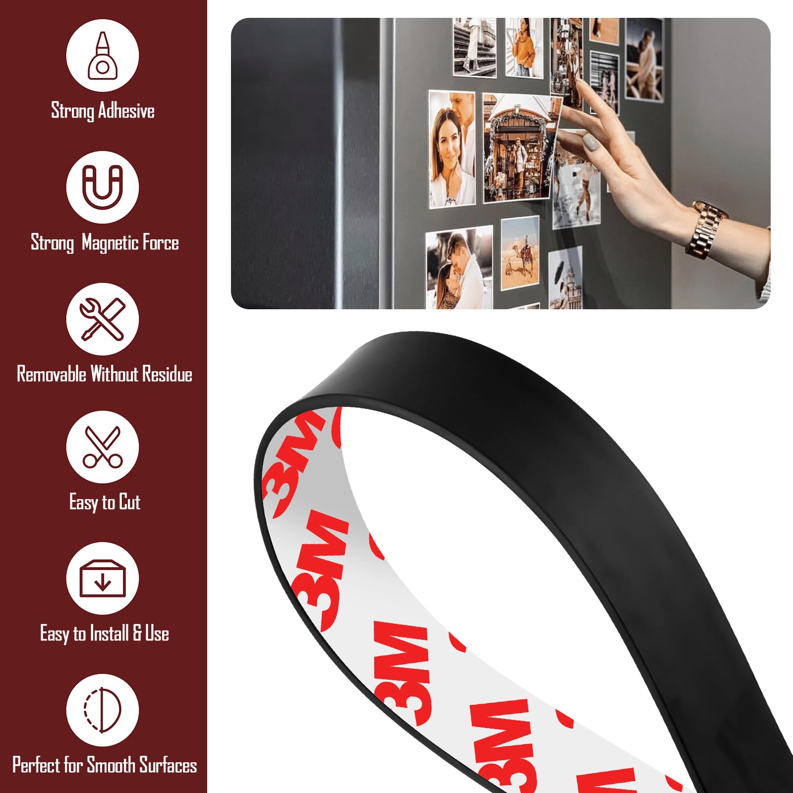 Nastro Magnetico Autoadesivo 5m X 1.5cm - Strisce Magnetiche Forti Per Foto, Poster, Ufficio