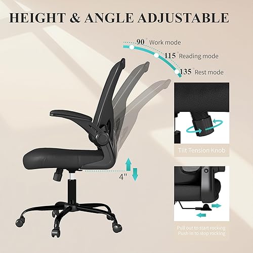 Miniatura 9 de Flysky Silla de oficina de malla, sillas ergonómicas de escritorio para computadora para oficina en casa, con reposabrazos abatibles cómodoscómodos,