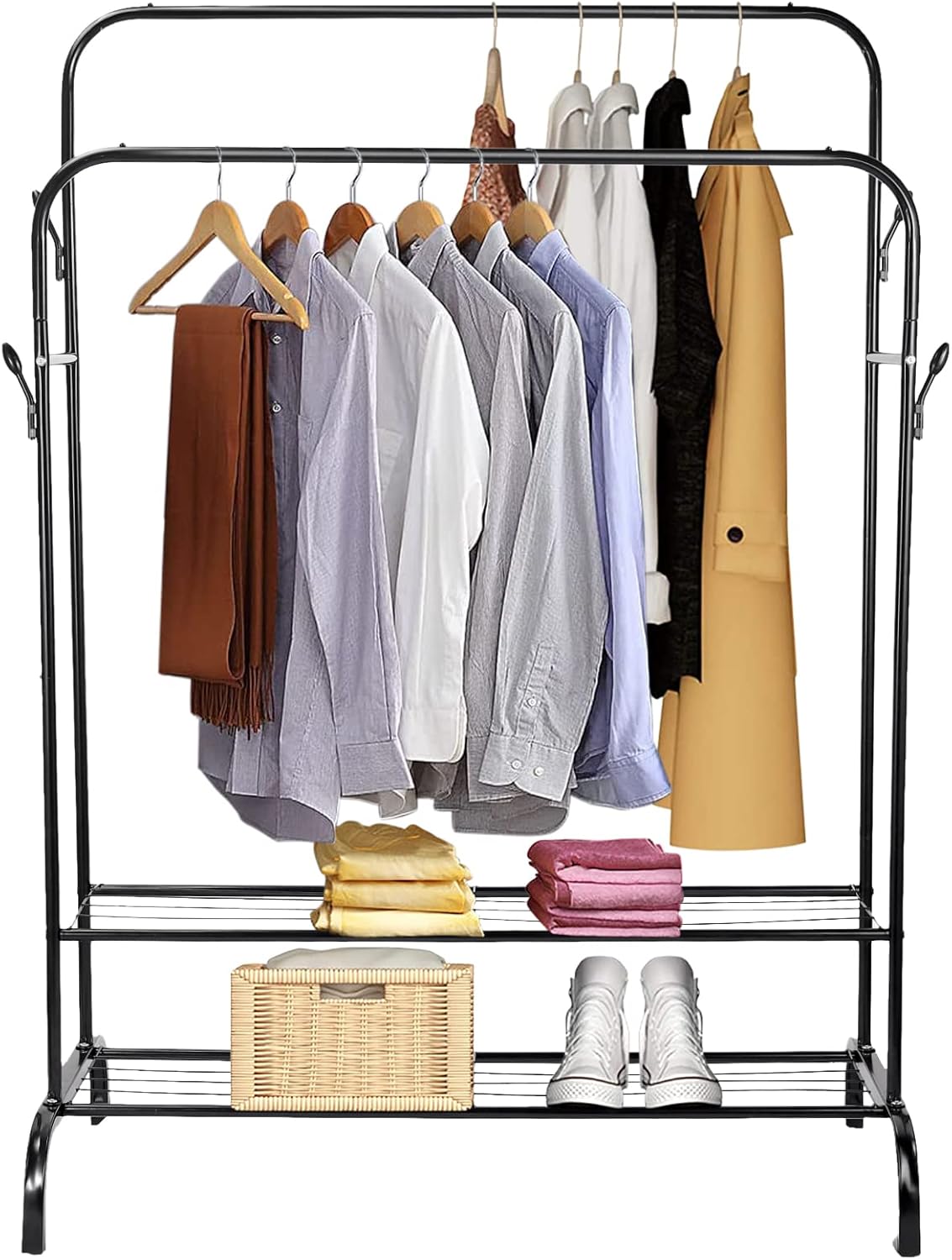 Tanice Double Clothes Rail, Heavy Duty Clothes Rail for Hanging Clothes, Free Standing Clothes