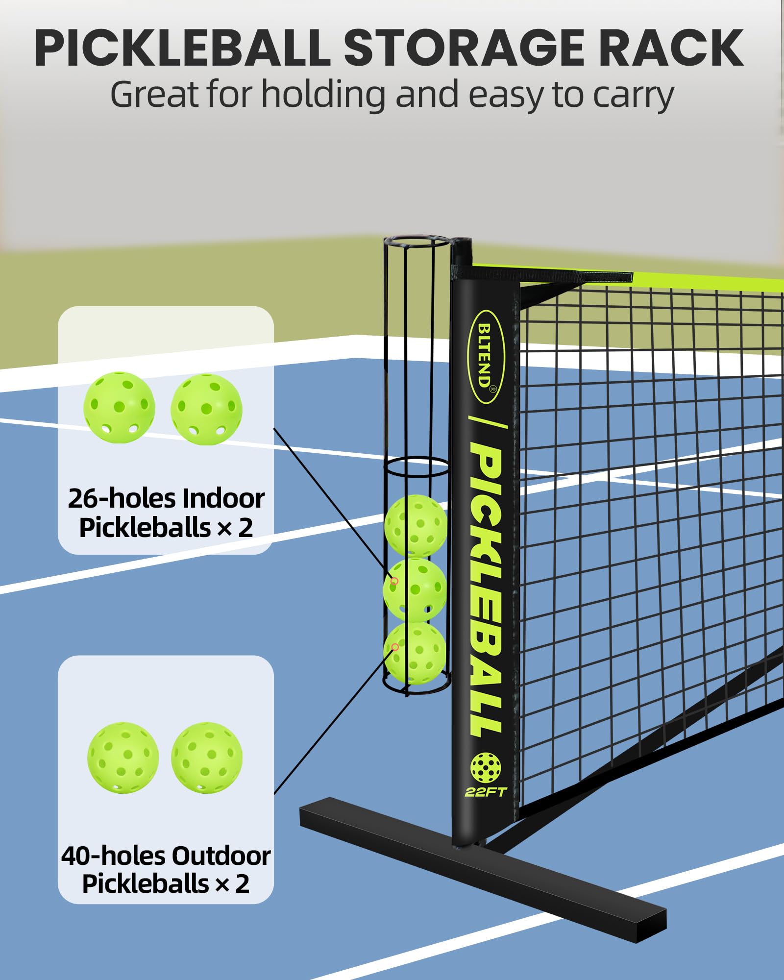 Bltend Pickleball-Netz, 7,6 m, tragbare Pickleball-Set mit Netz, 8 Pickle-Bälle, Court-Marker, Tragetasche und Maßband, Gurkenballnetz, Geschenke für Innen- und Außenbereich, Auffahrt