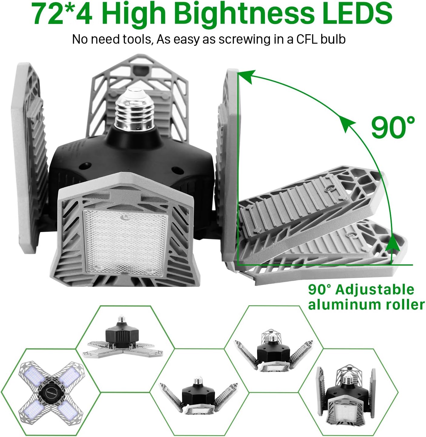 Suреr Chеар 🛒 150W LED Garage Light, New 15000Lumen 4 Leaf Deformable Garage Lights, Quadruple Glow LED Garage Light, E26/E27 Base, CRI 80, 6000K Retractable Garage Light for Garage, Working Light, Silver