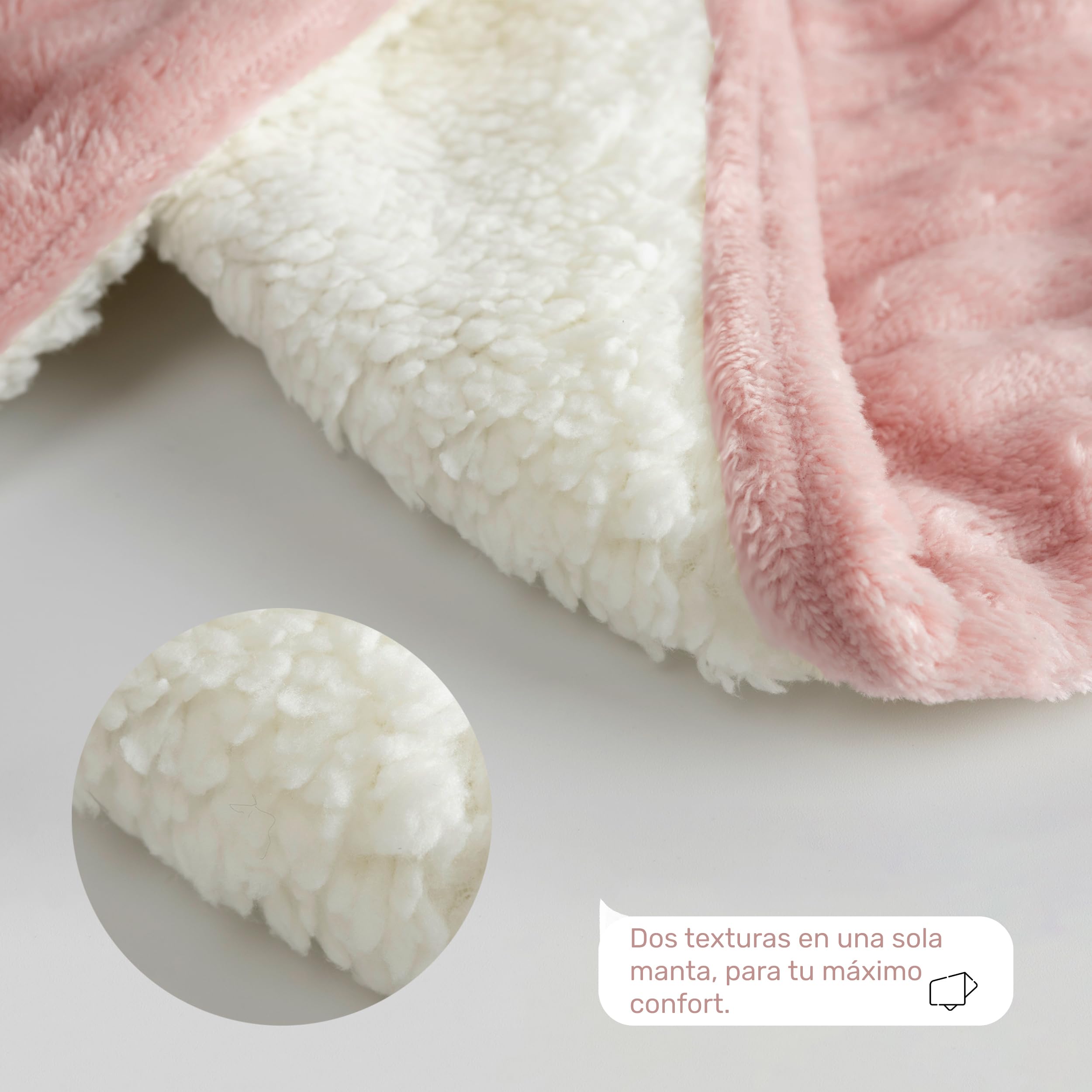 Manta Borreguito Reversible 220 x 240 cm – Sherpa de Franela Suave y Cálida con Diseño a Rayas, Manta Gruesa y Transpirable para Invierno (Rosa Palo)