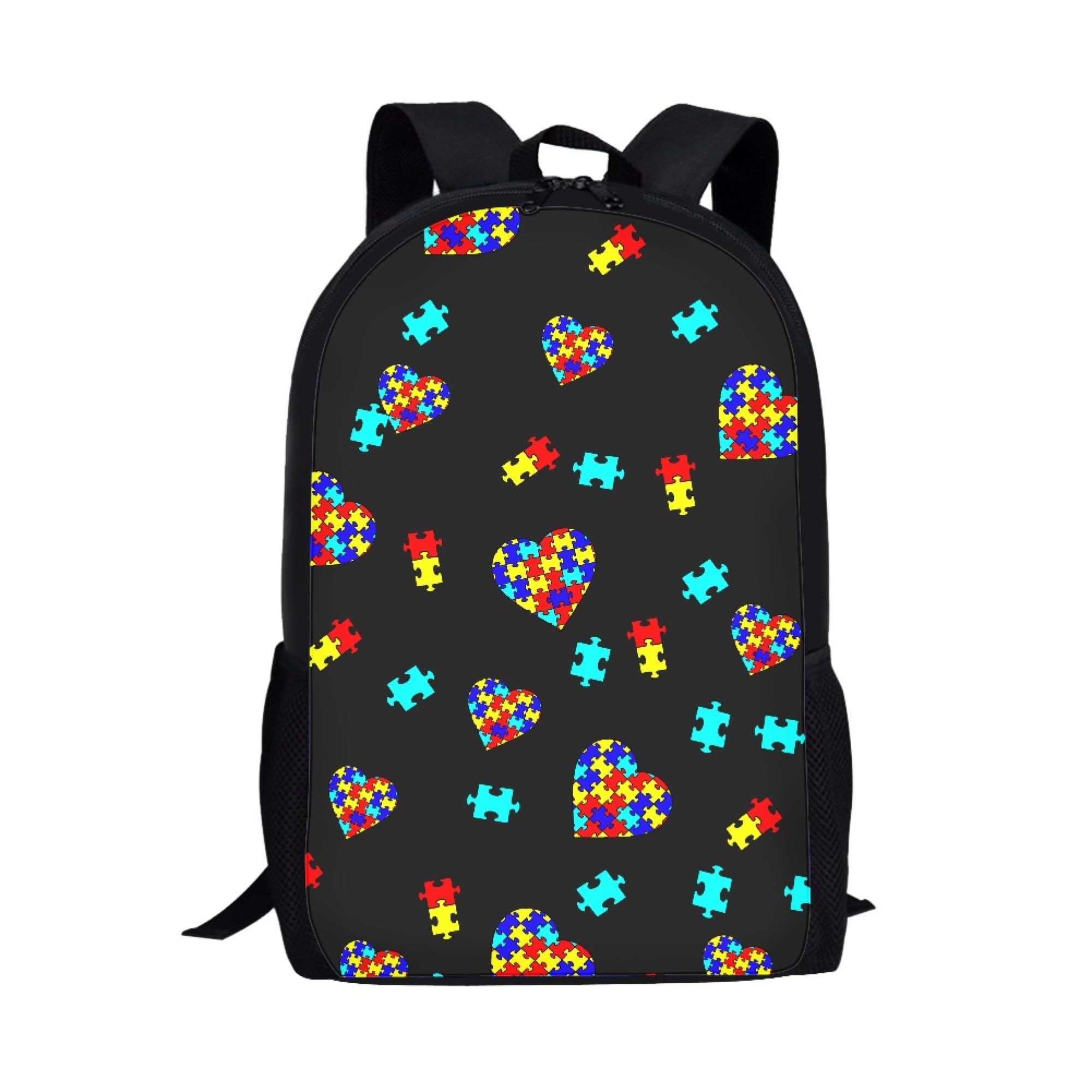 Nakgn Kids Backpack Print School Bookbag Travel bag for Elementary Students Teens Girls Boys (Autism Awareness Puzzle Pieces Heart)