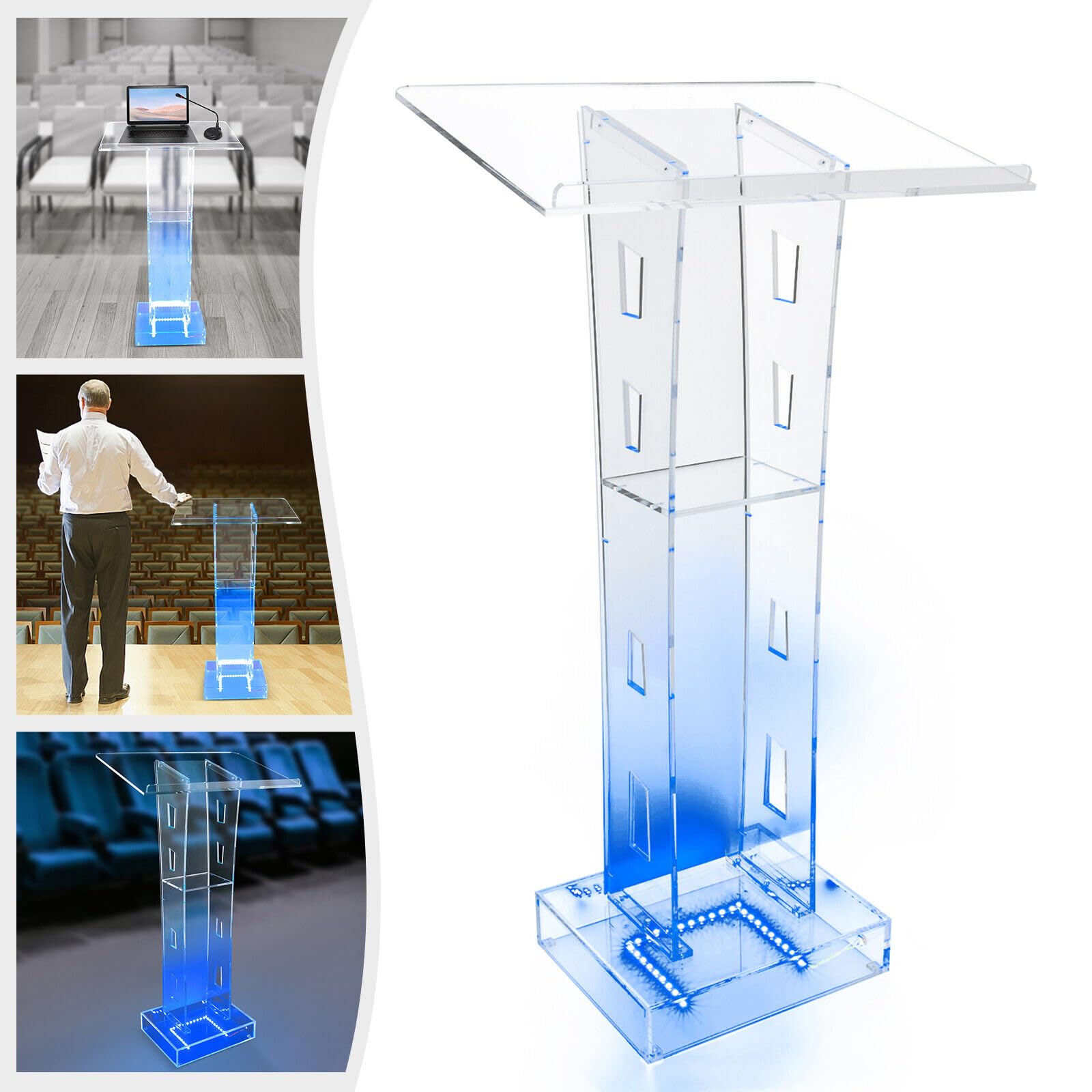 Pupitre Podium transparent chaire, support de podium acrylique avec étagère,Pupitre scolaire chaire église