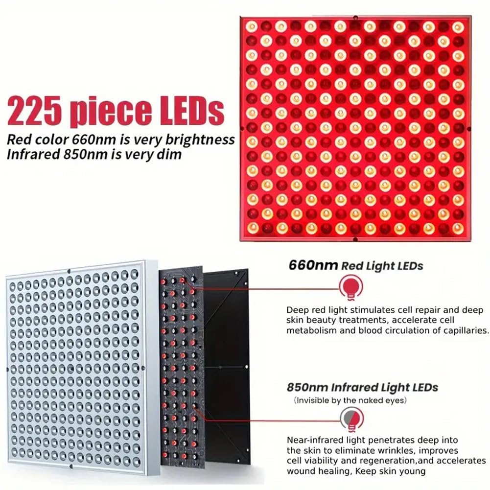 Dispositivo de terapia de luz LED roja: panel LED de 45 W profundo de 660 nm e infrarrojo cercano de 850 nm para aliviar el dolor de articulaciones, músculos y piel (12 x 12 pulgadas)
