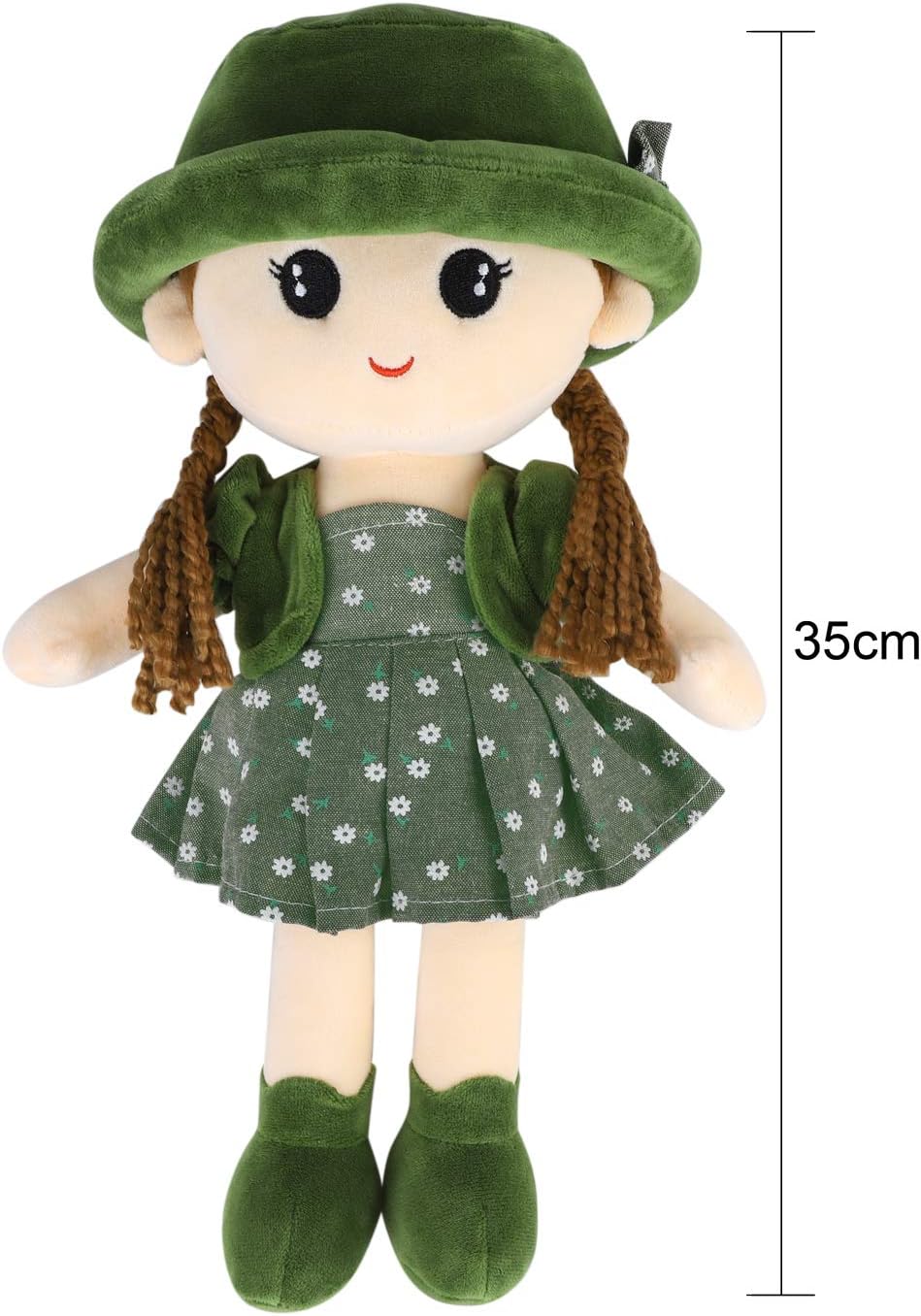 Qchomee Soft Rag Doll Plush First Doll Toys For Girls Cute Cartoon Rag Doll Cuddly Little Doll Fairy Tale Princess Ragdoll Toy Room Decoration Doll Birthday Christmas Best Gift 35CM (Green) - Image 5