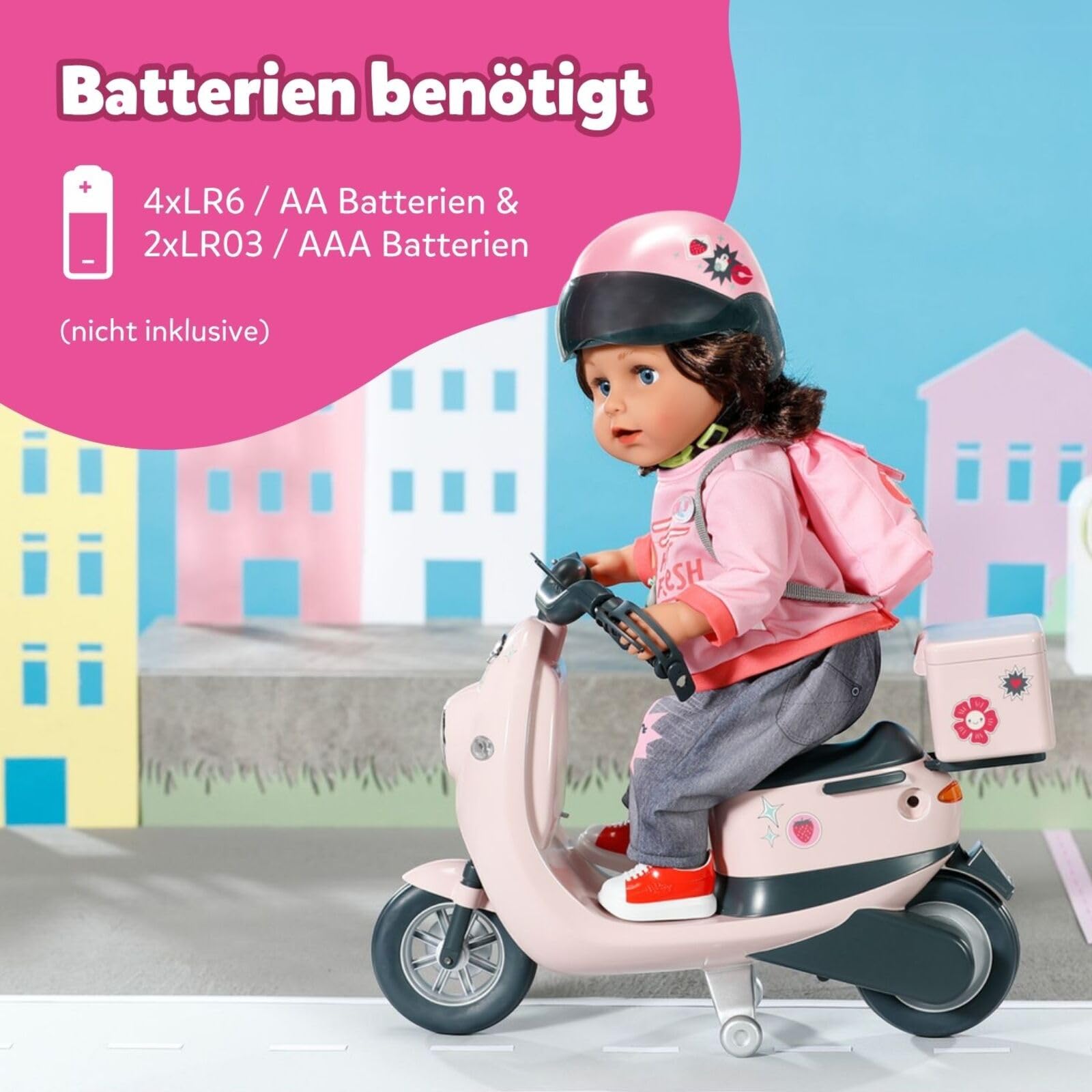 BABY Born E-Scooter - Ferngesteuerter Roller inkl. Zubehör - Funktioniert mit Batterien - Geeignet für alle 43cm Puppen