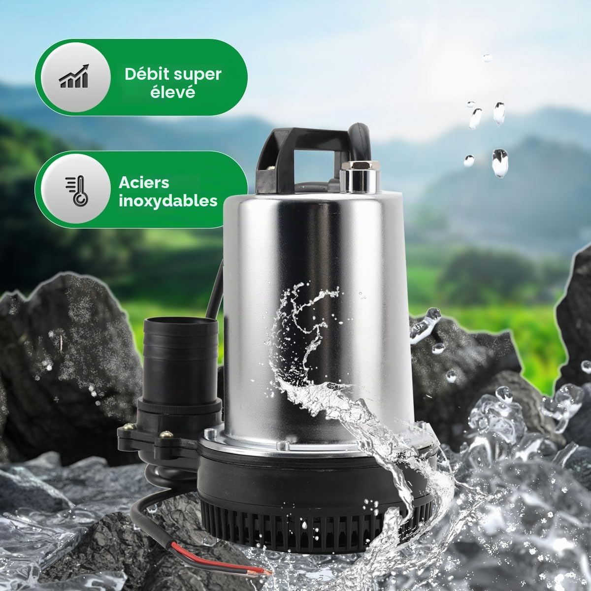 Pompe Submersible,DC 12V Pompe à Eau Submersibles 6000L/H Pompe à Eau