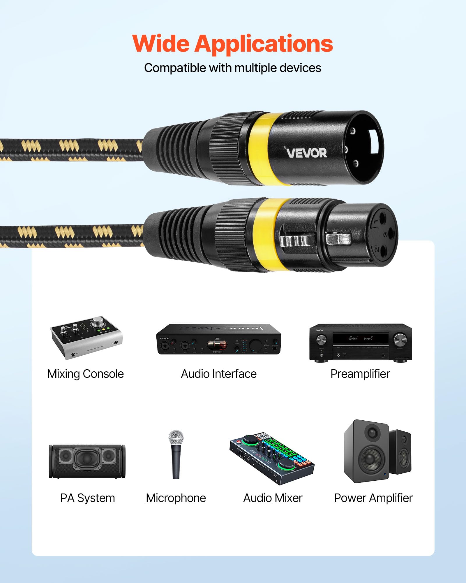 VEVOR Cavo Audio Cannon XLR da 7,62 m, 6 Pezzi, Cavi per Microfono DMX Bilanciati Schermati da Maschio a Femmina, Cavi a 3 Pin Placcati in Oro, per Illuminazione da Palco, Sistemi di Altoparlanti
