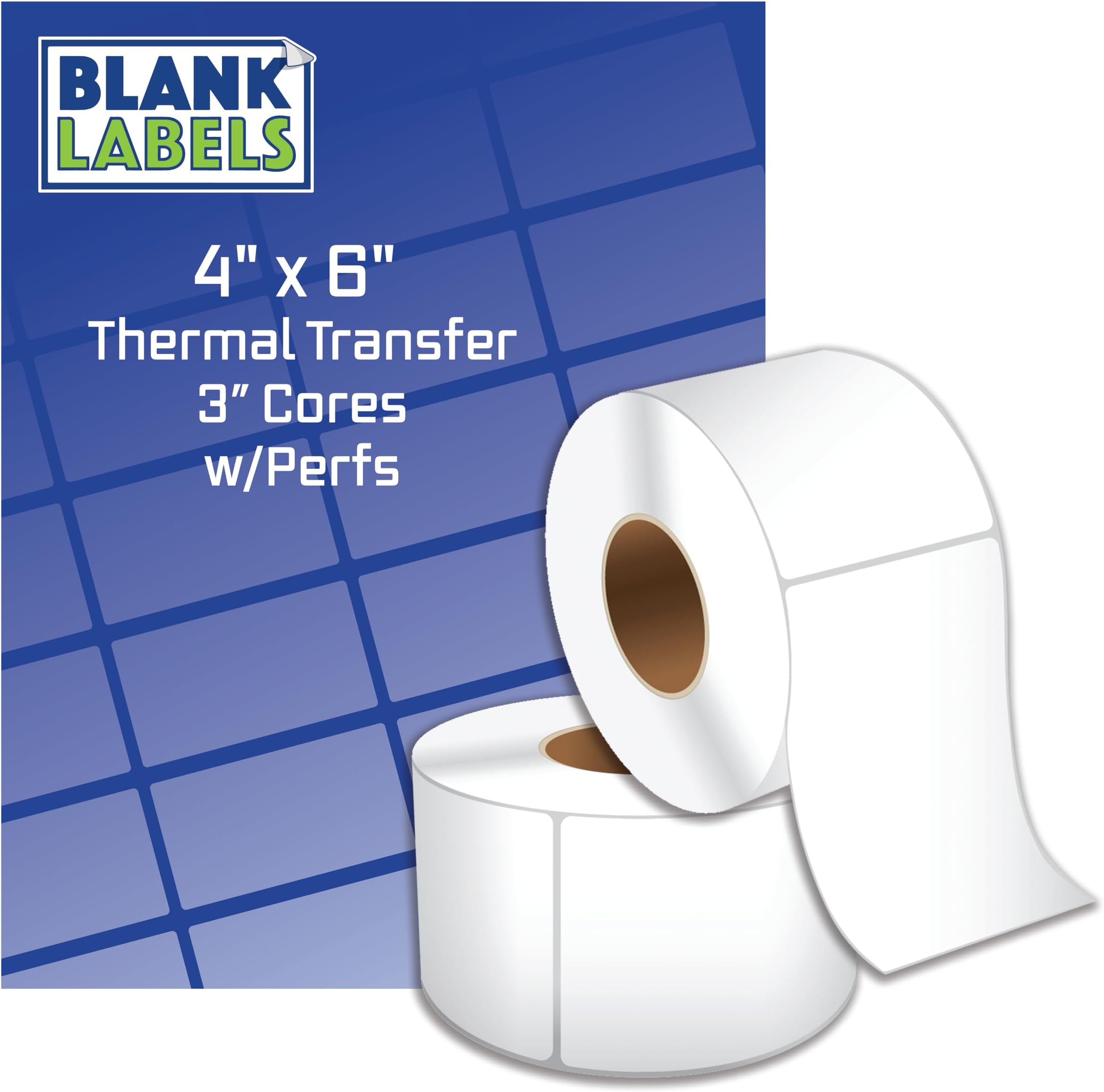 Blank Labels Shipping and Printer Labels 4" X 6" Thermal Transfer Labels on 1" Cores with NO Perforations Between Label | 1,000 Label Per Rolls | Matte White 4 Roll Total | 4,000 Labels | Made in USA