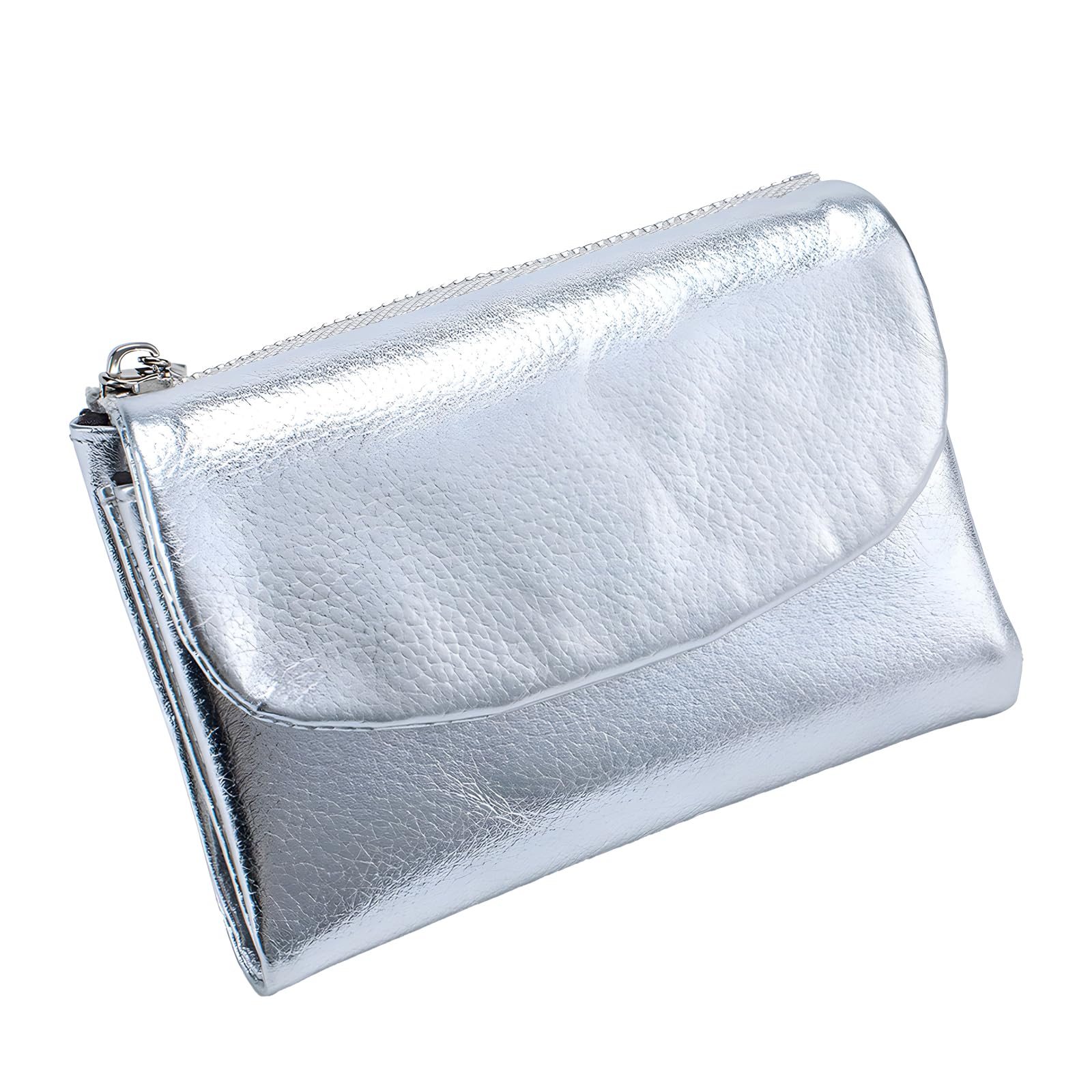 Unisex Pebble Leather Wallet, 5.3In Short Genuine Leather Coin Card Holder, Unisex Clutch Bags, Can Hold Coins, Id Cards Silver