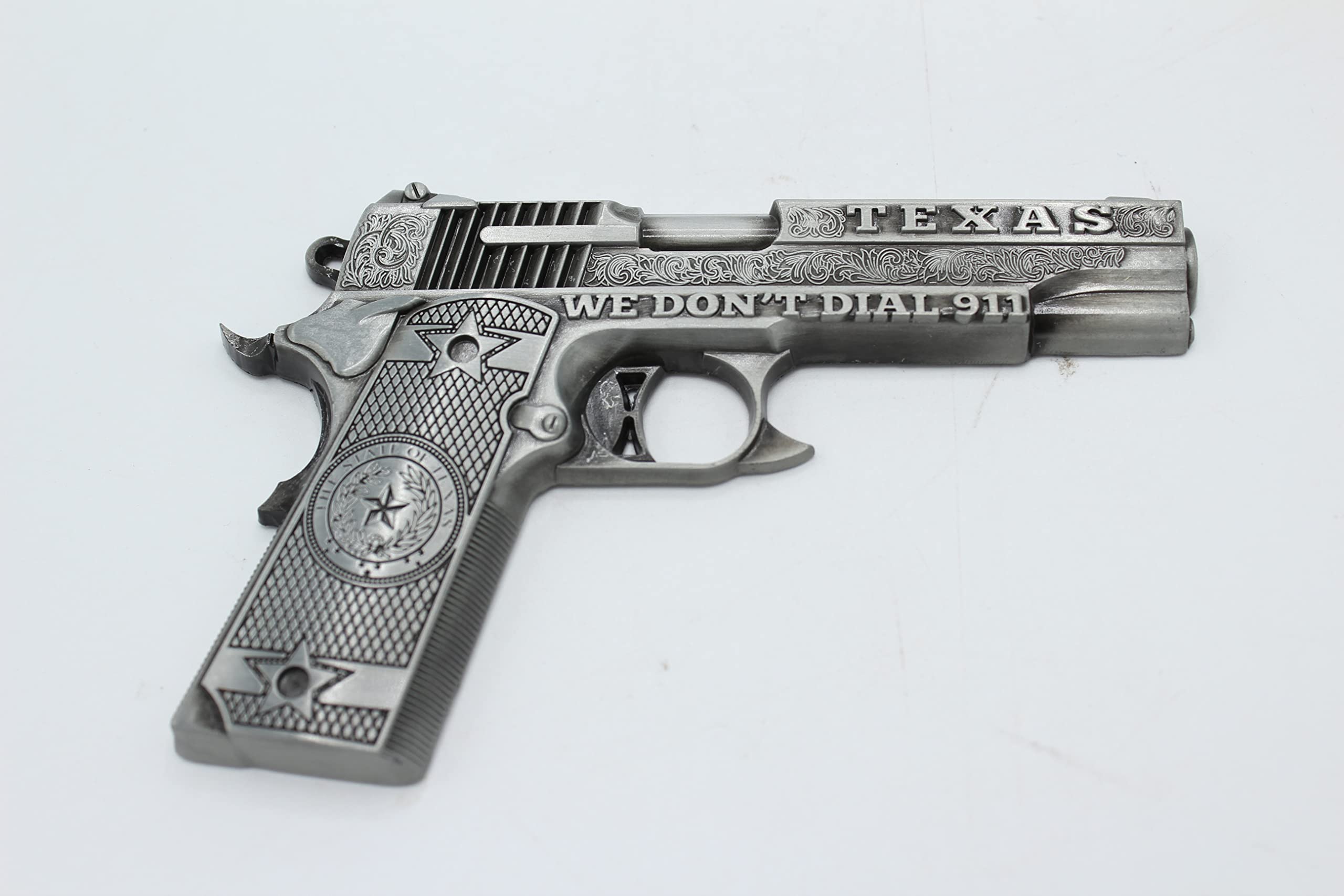 Metal Texas Cowboy 'We Don't Call 911' Pistol Gun Refrigerator