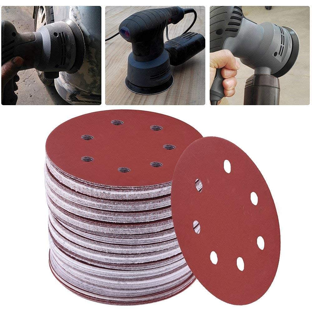 10 Uds 125mm almohadilla de pulido de papel de lija forma redonda 8 agujeros lijado discos de papel de lija para pulidora, grano 320