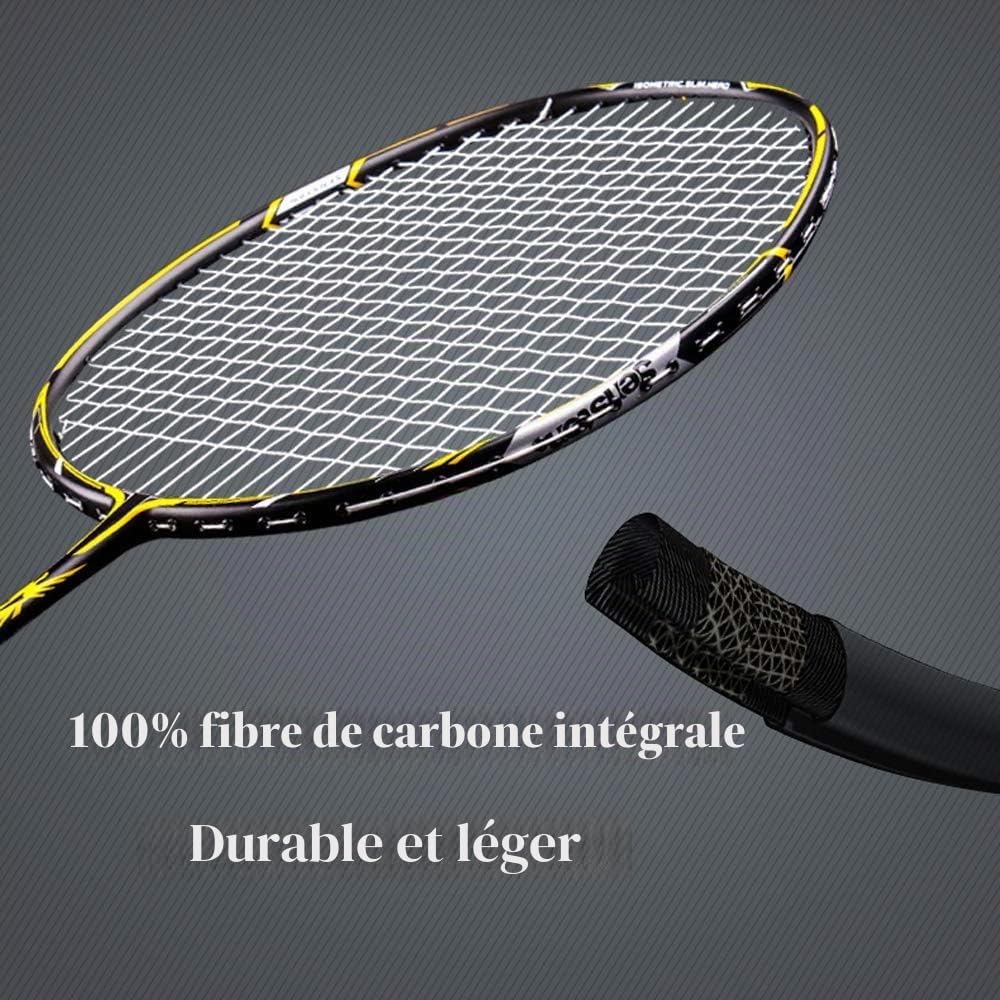 Senston S300 Haute Qualité Raquettes Badminton de Carbon-Fibre, 2 Raquette, 2 Surgrips et 6 Pièces Volants en Nylon Balles, Bonne stabilité