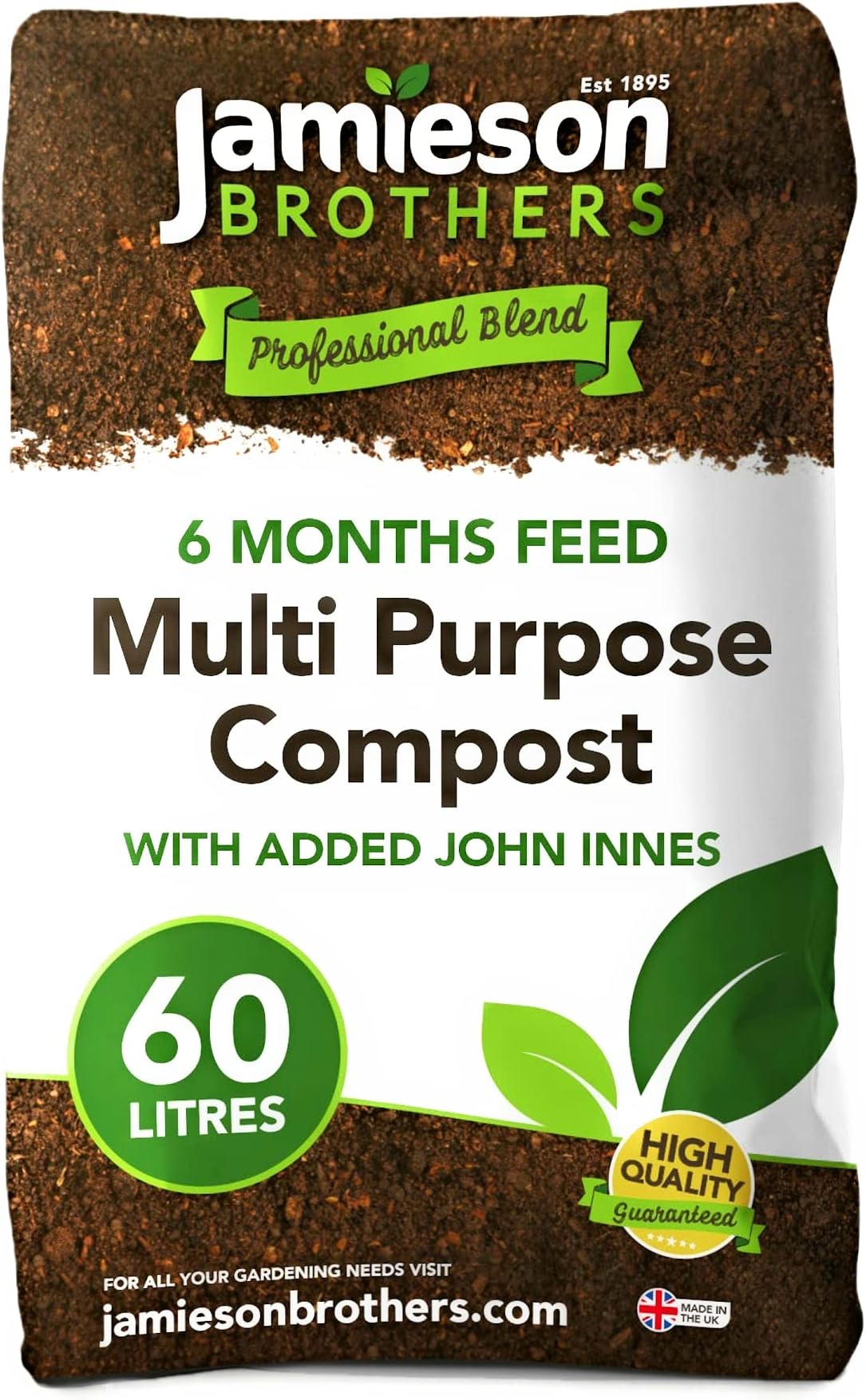 Multi Purpose Compost with added John Innes 60L - 6 months feeding added as standard to this premium mix - Ideal for use at home in the garden - By Jamieson Brothers