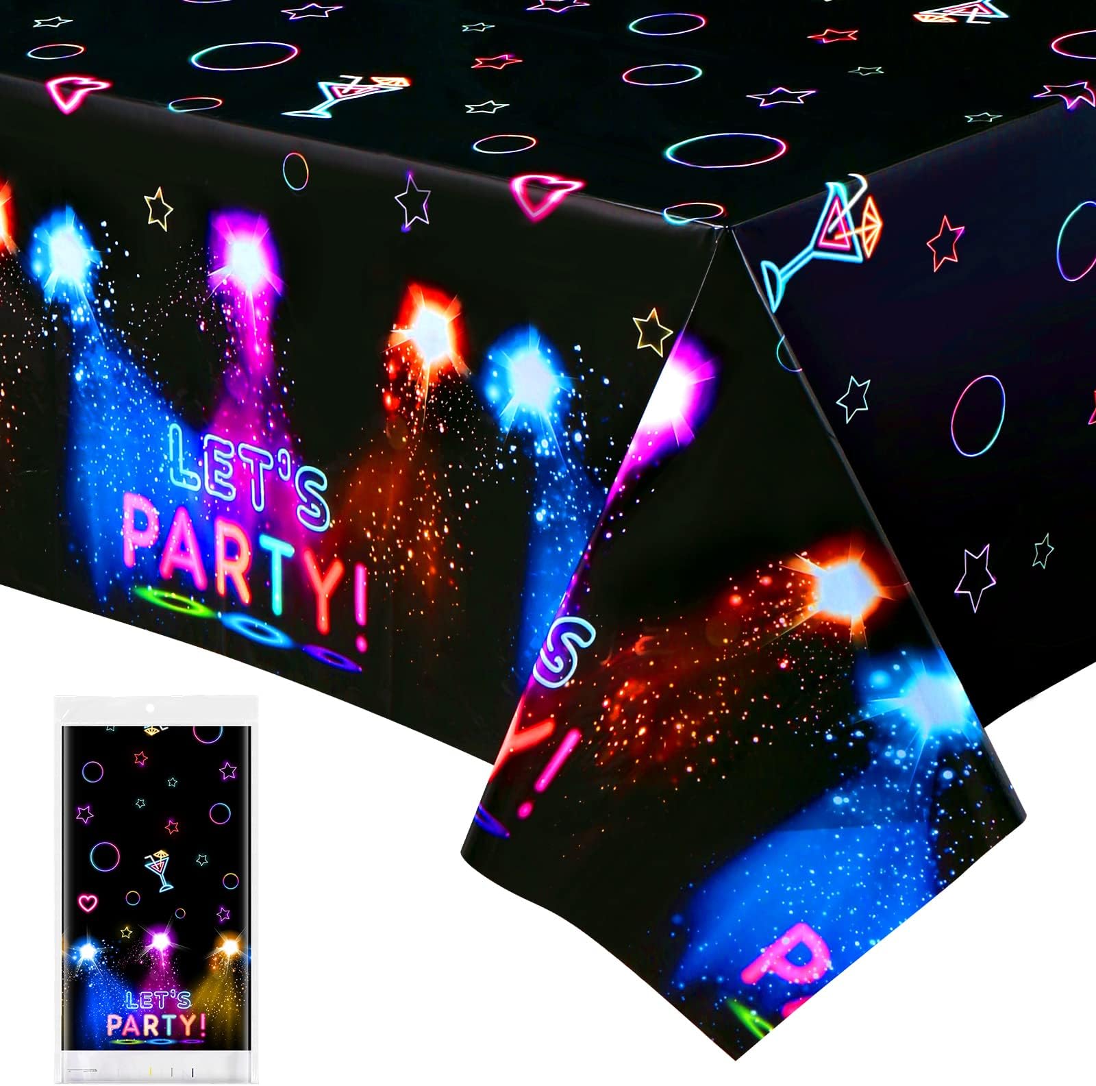 Glow Tablecloth, Extra-Large 108” x 54” Disposable Neon Plastic Table Covers, Ideal for Glow in The Dark Birthday Party Supplies Decoration (1)