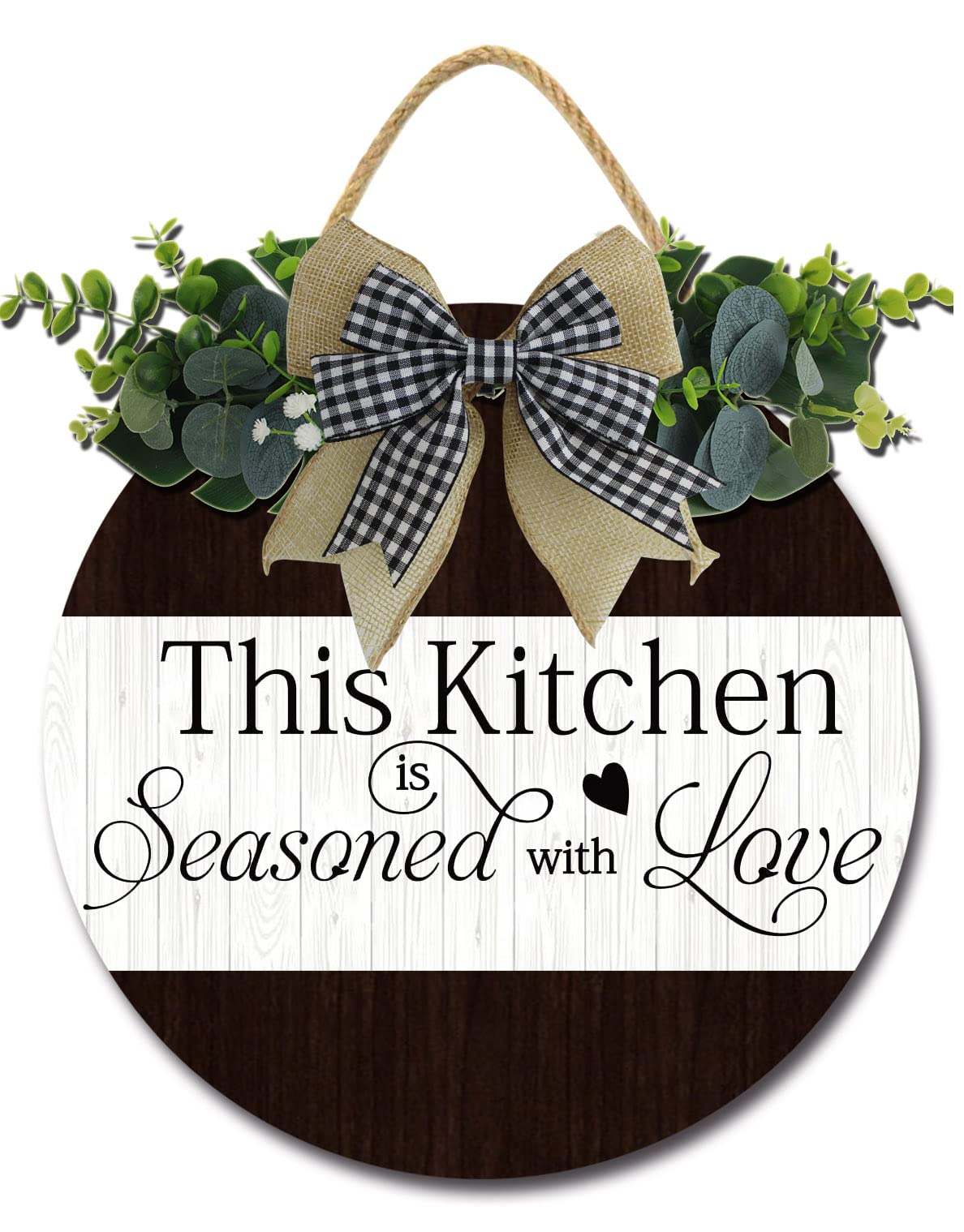 Sokomurg This Kitchen is Seasoned with Love Kitchen Decor Farmhouse Kitchen Wall Decor Wooden Round Rustic Kitchen Front Door Kitchen Sign for Home Decor Dining room Decration