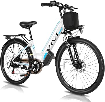 Vivi MT26GUL Electric Bike 26" Step Through Electric Bicycle with Removable 48V 374.4Wh Battery, 750W Peak Motor, 20Mph Top Speed, Up to 50 Miles, Cruise Control, 7 Speed, SGS Certified to UL2849