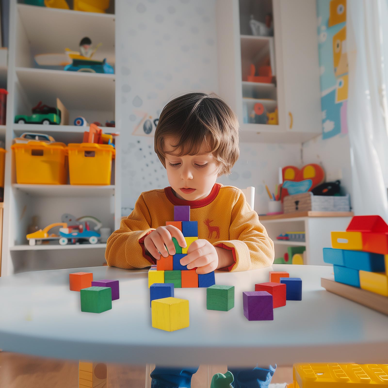 GOTHINK Cubi di Legno Colorati, Confezione da 108 Pezzi da 2,5 cm (1 Pollice), Blocchi di Legno Quadrati Grezzi per Puzzle, Fai-da-Te e Impilaggio, Giocattoli per Bambini, Adulti e Aule