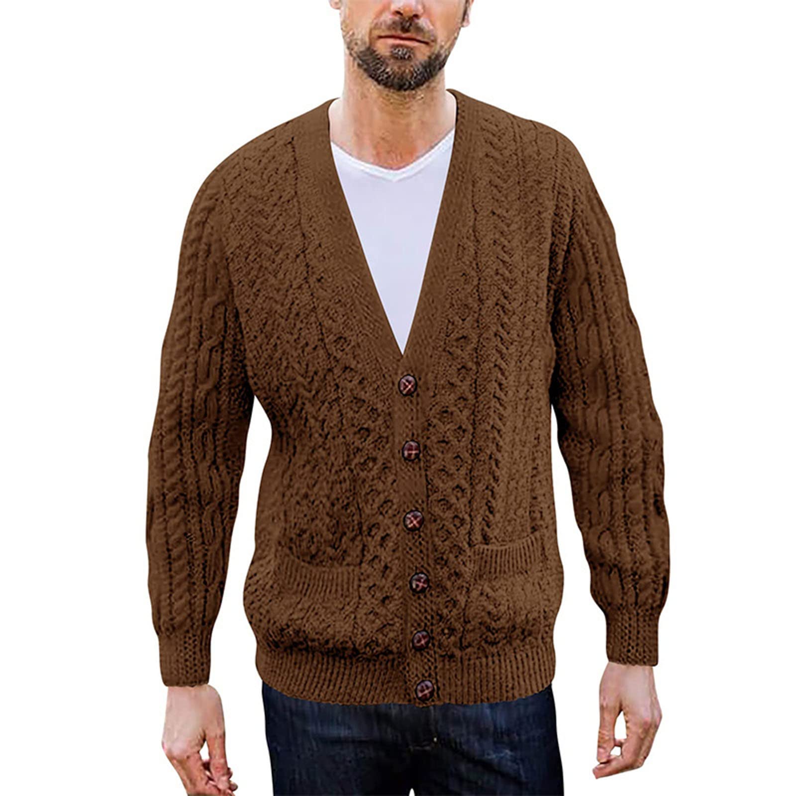 Maglione a Maniche Lunghe a V-Collo da Uomo Autunno e Inverno Knit Cardigan Giacca Maglione