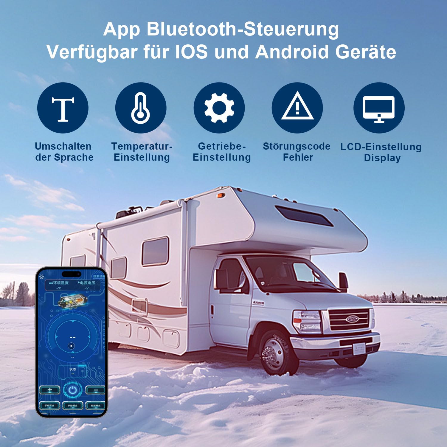 Sonnewelt - Riscaldatore da parcheggio Diesel 8KW 12V, riscaldatore ad aria con controllo APP Bluetooth, interruttore LCD e telecomando per camper, auto, barche, nero