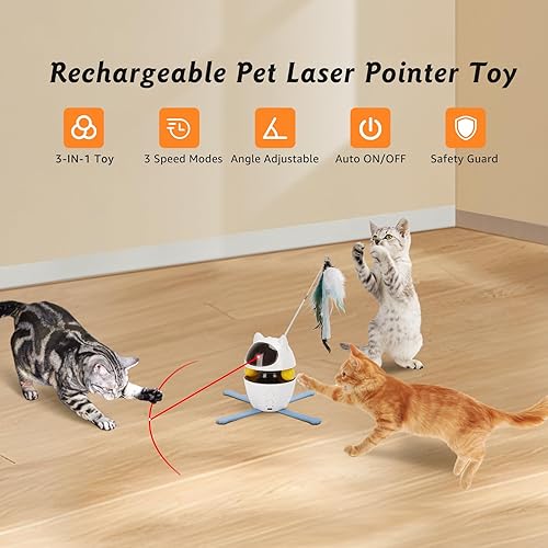 Miniatura 4 de Nobleza Juguete láser para gatos, juguetes interactivos 3 en 1 para gatos de interior, puntero láser automático para gatos, blanco y negro
