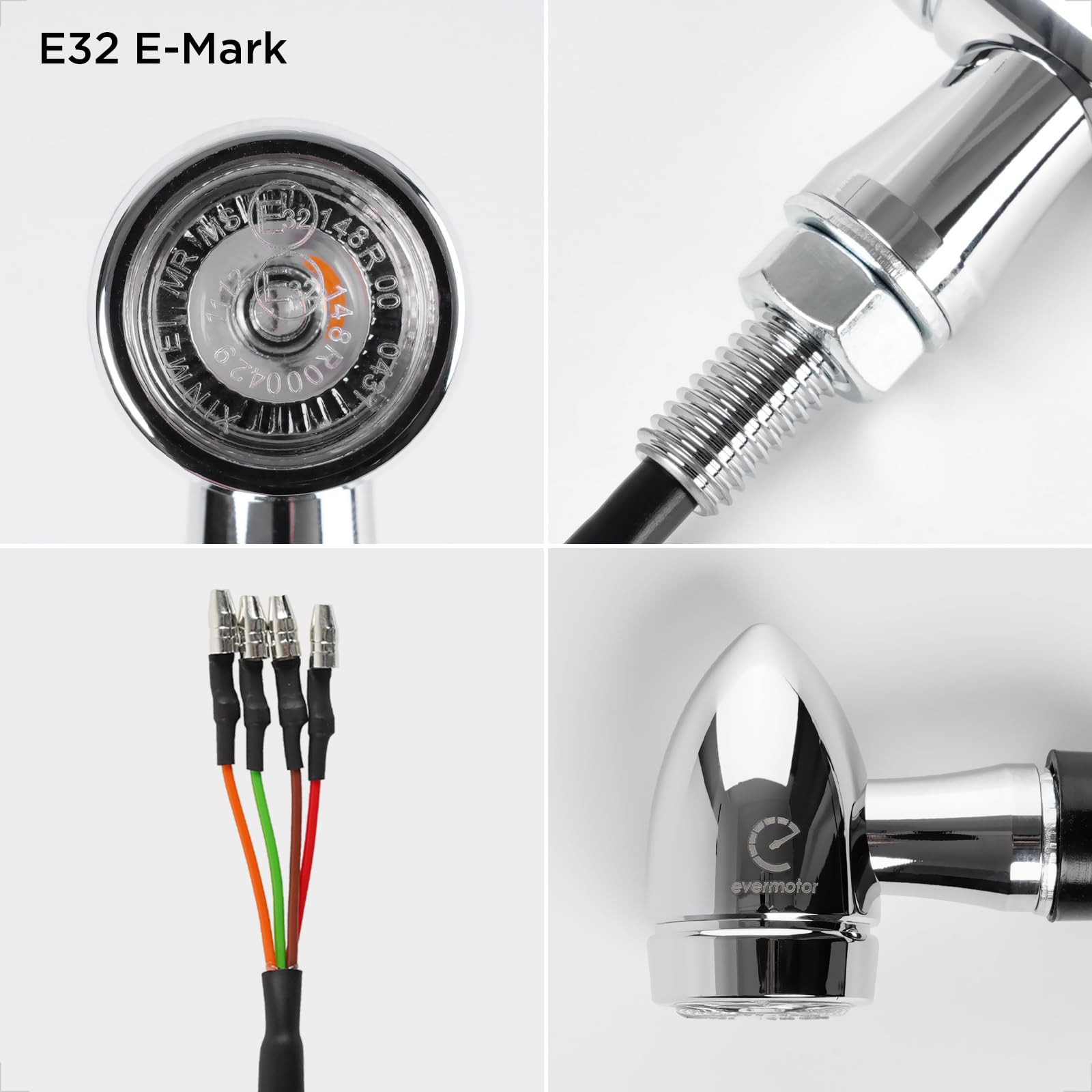 evermotor Chromowane kierunkowskazy LED 3 w 1 z homologacją 3 w 1, proces CNC 12 V, 2 sztuki, do skutera motocyklowego, aluminiowa obudowa, bursztyn, czerwony