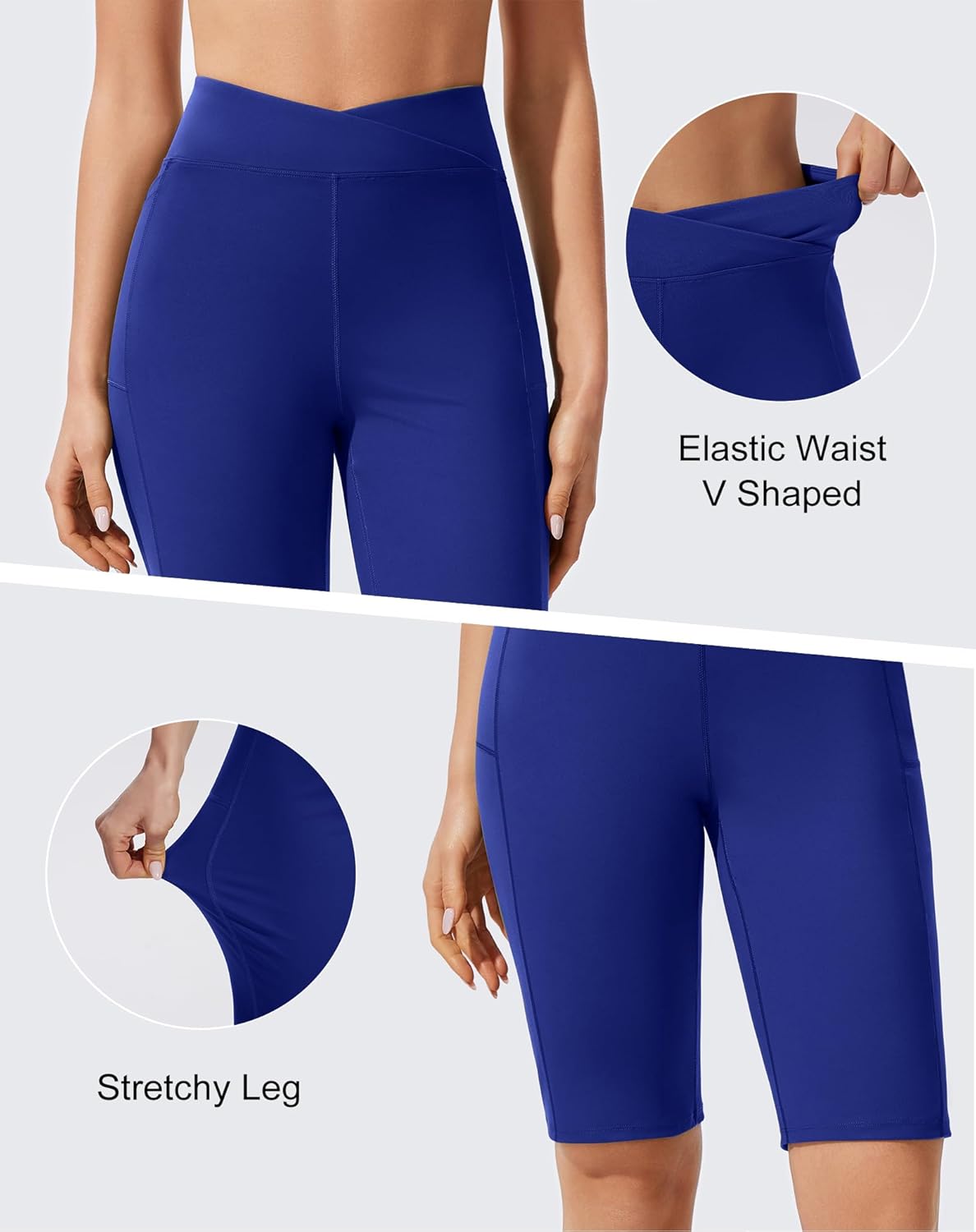 Bermuda Long Shorts for Women 11" Knee Length V Crossover High Waisted Athletic Shorts with Pockets Workout Golf Yoga