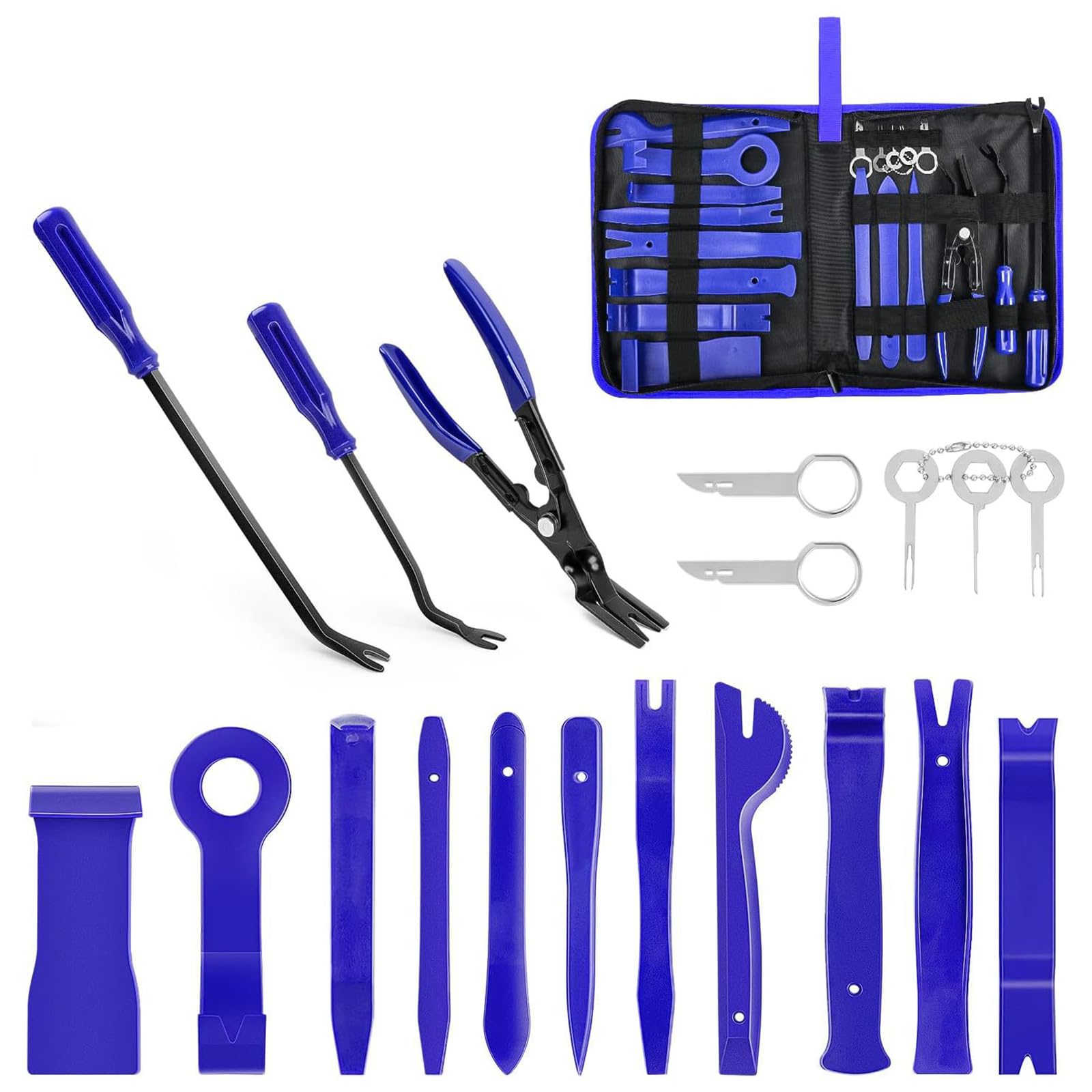 Set di 19 attrezzi per la rimozione del trim e per la rimozione, con clip in plastica, per pannelli, stereo, cruscotto, clip