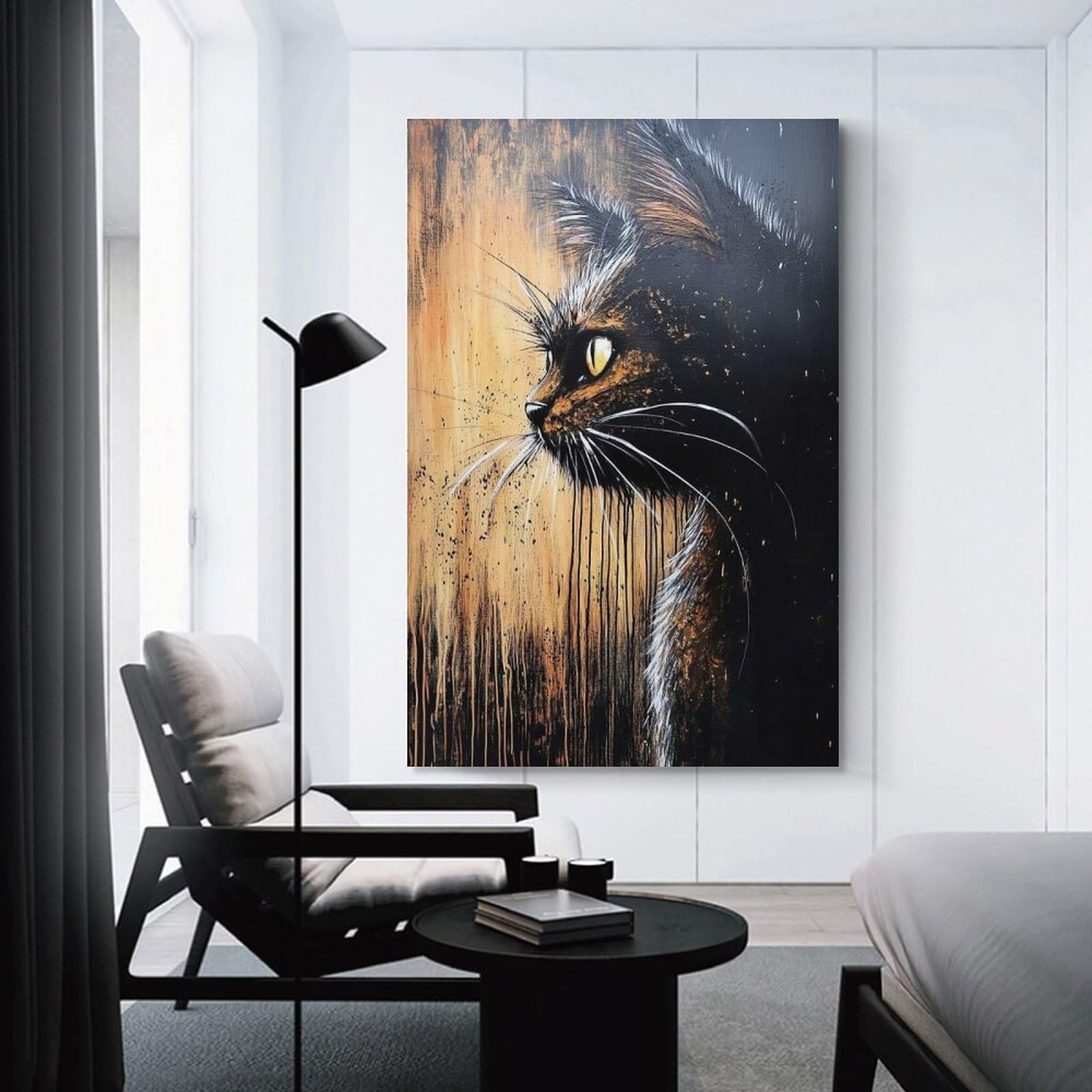 Junmoney Black Cat Portrait Canvas Wall Decor 12x18inch(30x45cm), for Home Lounge, Bedroom Or Reading Nook, A Home Accent with Warm Character