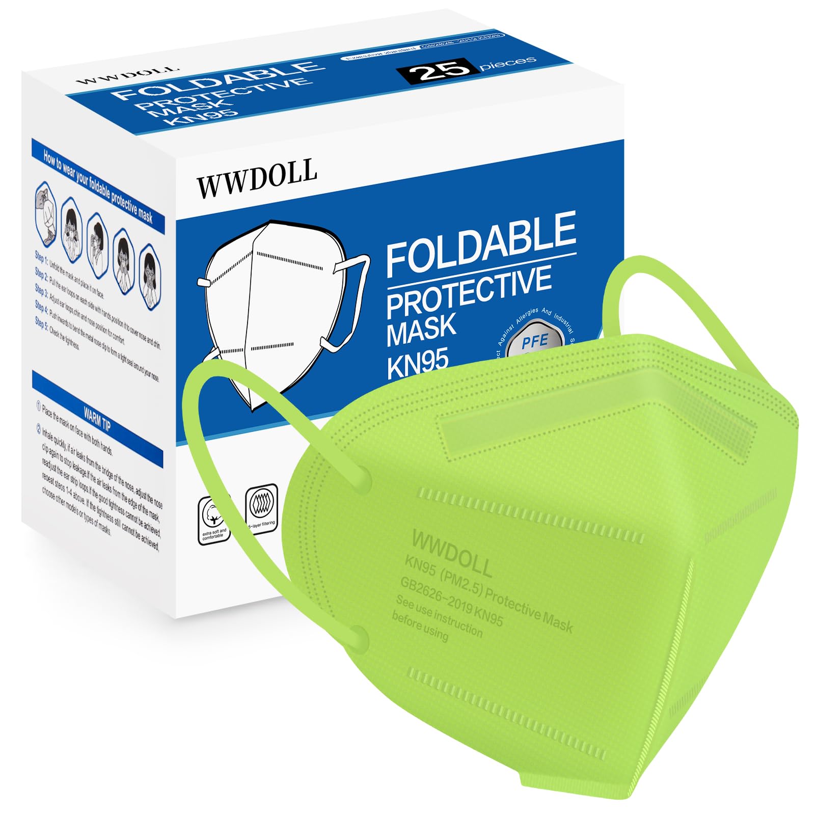 WWDOLL KN95 Face Mask 25 Pack, 5-Layers Breathable Disposable KN95 Masks — Amazon image 15
