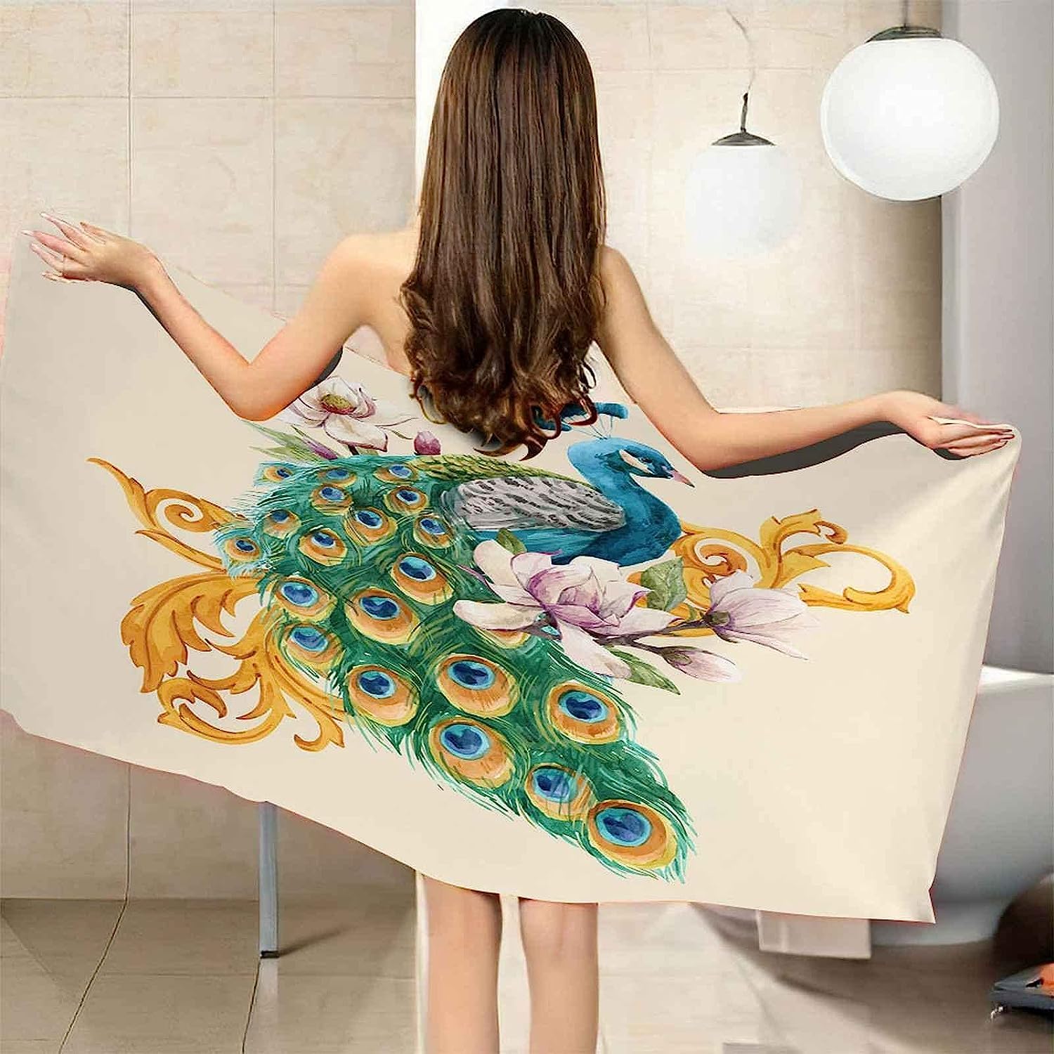 Strandtuch Tier Pfau 3D Badetuch Mikrofaser Campingtuch Schnelltrocknendes Handtuch Sandfrei Ultraweiches Reisehandtuch Tragbar Badetuch Für Reisen Strand Schwimmen Wandern XXL 200 X 200 cm -6V0J