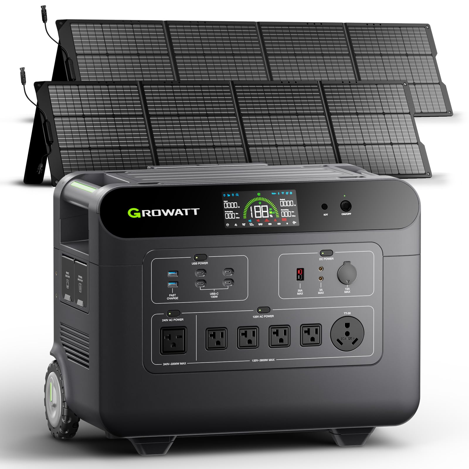 GROWATT Portable Power Station with 400W Solar Panel,HELIOS 3600W Electric Solar Generator,3686Wh LiFePO4 Battery for Home Use,Emergency,Outdoor Camping,RVs, Power Outages