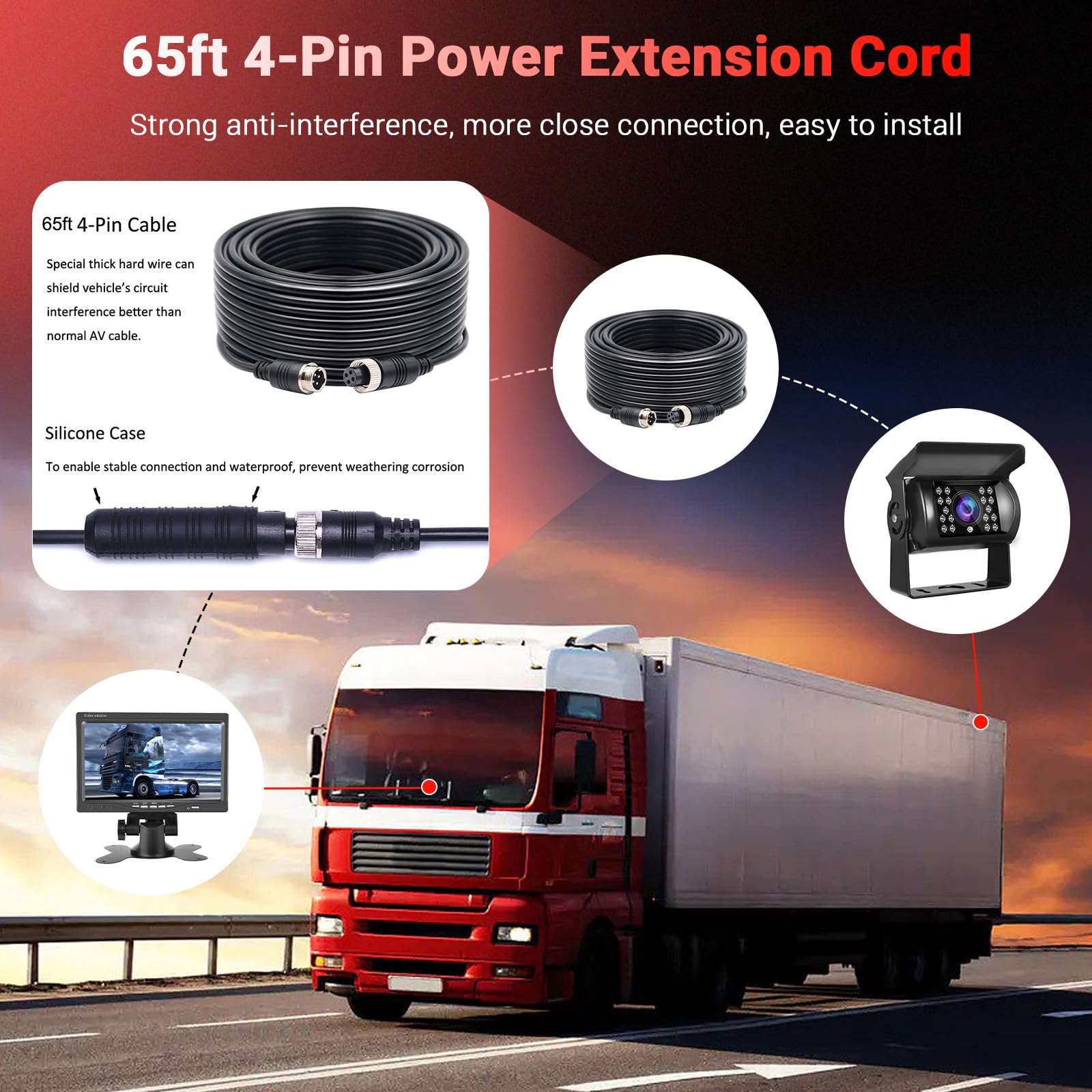 Hikity 12-24V Cámara de Marcha Atrás 7 Pulgadas LCD Monitor, IP68 Impermeable Cámara de Visión Trasera, Visión Nocturna Camara Trasera de Coche para Camiones, RV, Furgonetas, Caravanas