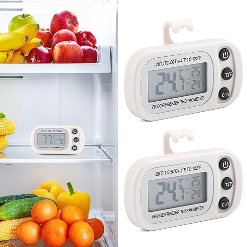 Termómetro digital para refrigerador y congelador, paquete de 2, LCD impermeable con seguimiento máximomínimo, seguridad alimentaria y ahorro de