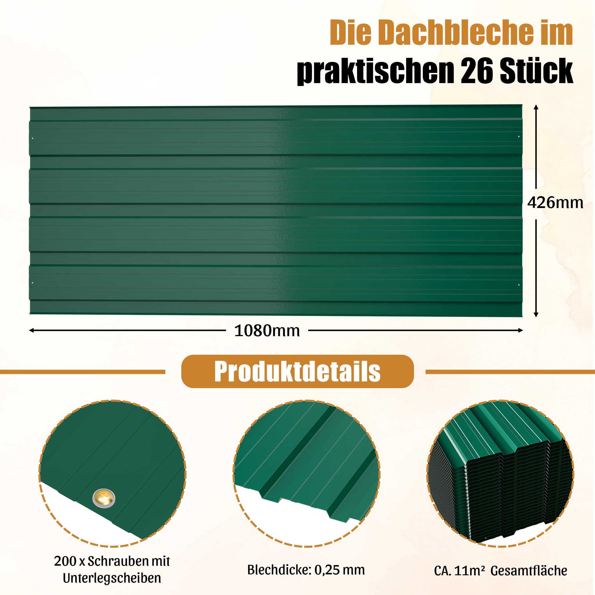 Profilblech Verzinkter Stahl Dachblech Set 12 m² 42,6x108 cm 0,25 mm Grün UV-beständig Winterfest