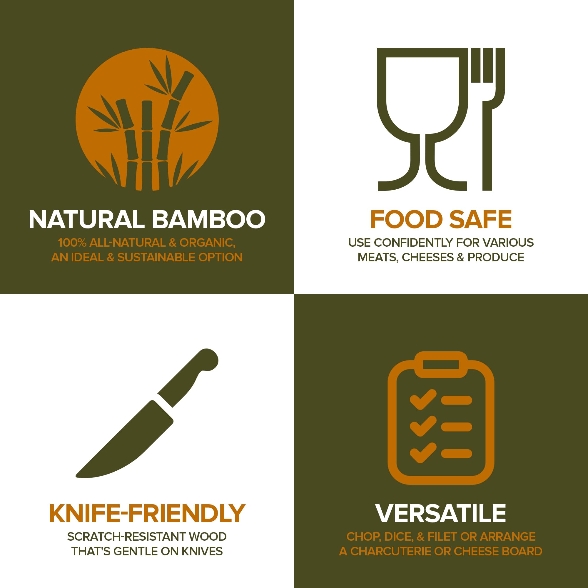 Tablas de cortar de madera para encimera de cocina, juego de tablas de cortar de bambú con agarres adhesivos (paquete de 3), tablas de cortar de madera gruesas antideslizantes para carne, queso
